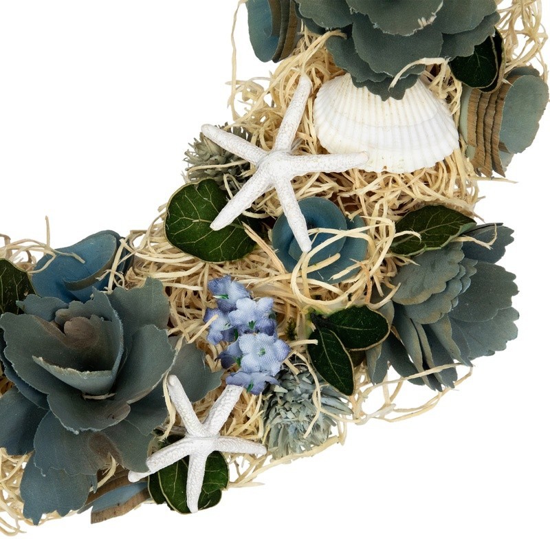 Coastal Decor Wreath Seashell Starfish Wooden Floral Indoor Decoration 12 Inch