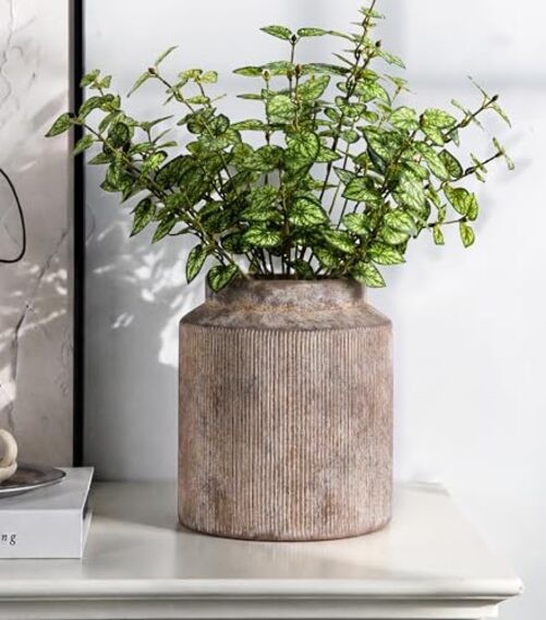 Ceramic Flower Vase 7 Inch Rustic Vases Modern Vase Short Wide Mouth Terracotta
