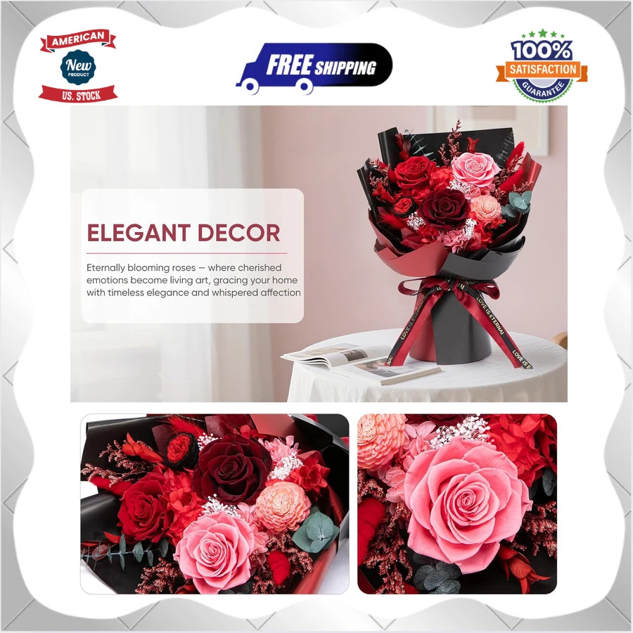 Preserved Red Rose Bouquet Real Forever Flowers Gift for Her Birthday Anniver…