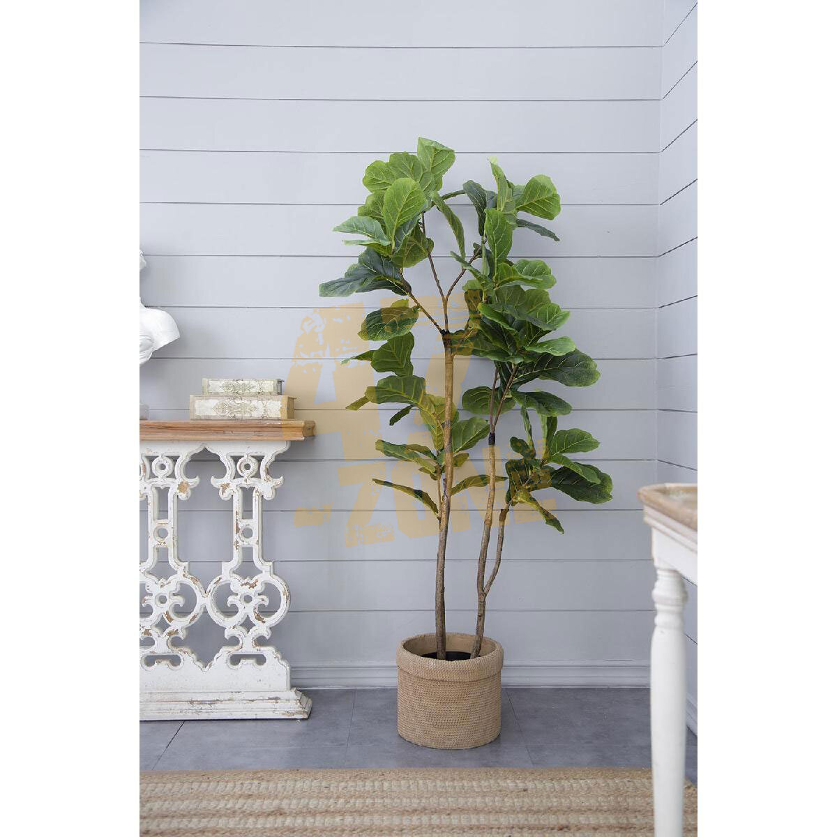 Faux Potted Fiddle Leaf Tree 3 Branch Green Artifical Garden Indoor Outdoor