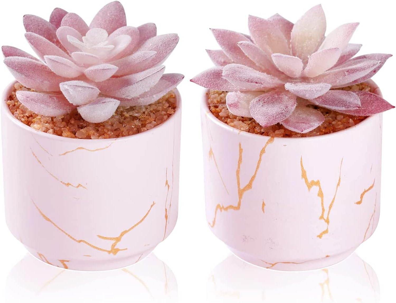 Succulent Artificial Plants,Cute Fake Succulents in 2 Pink Ceramic Pots,Small Fa