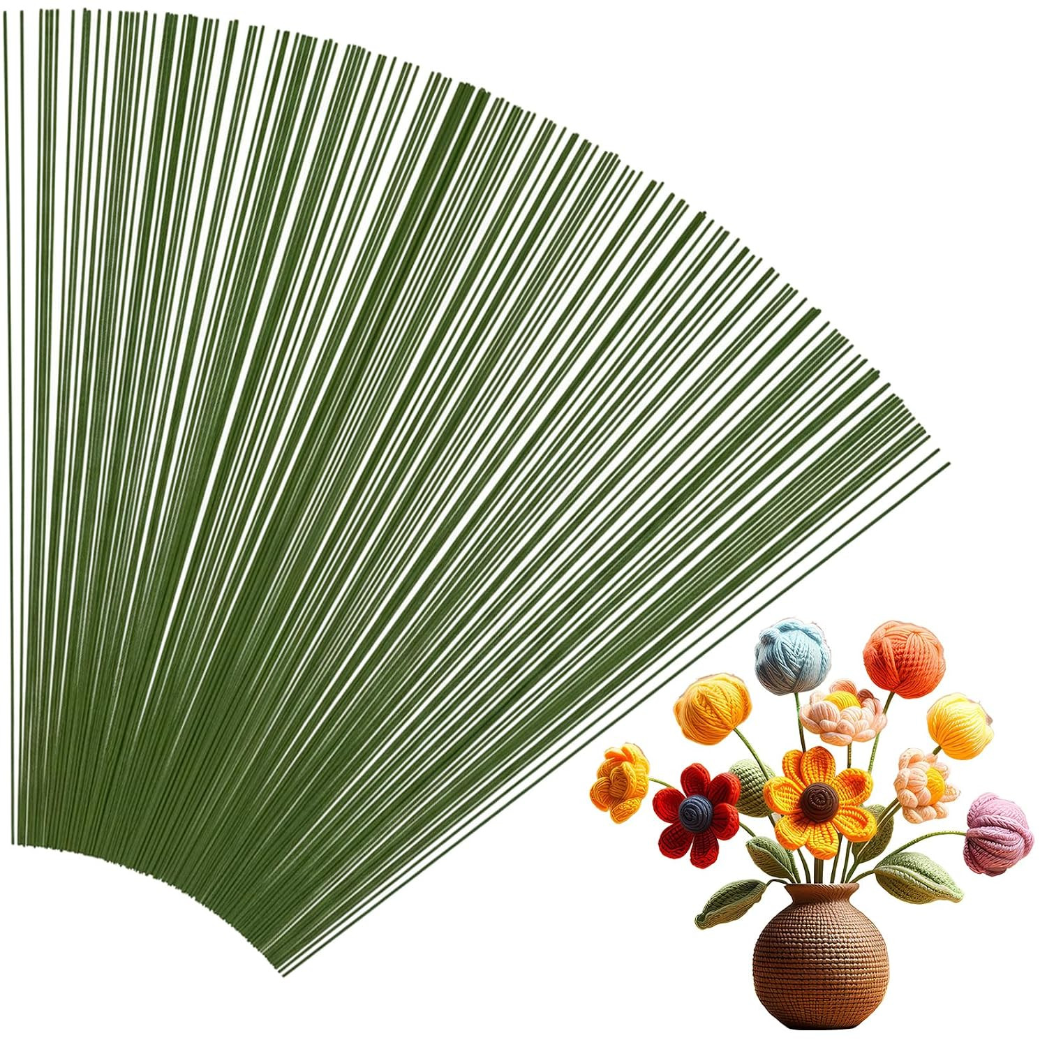 300 PCS Floral Wire Stems, 26 Gauge 14 Inch Artificial Flower Stems, Green Flow