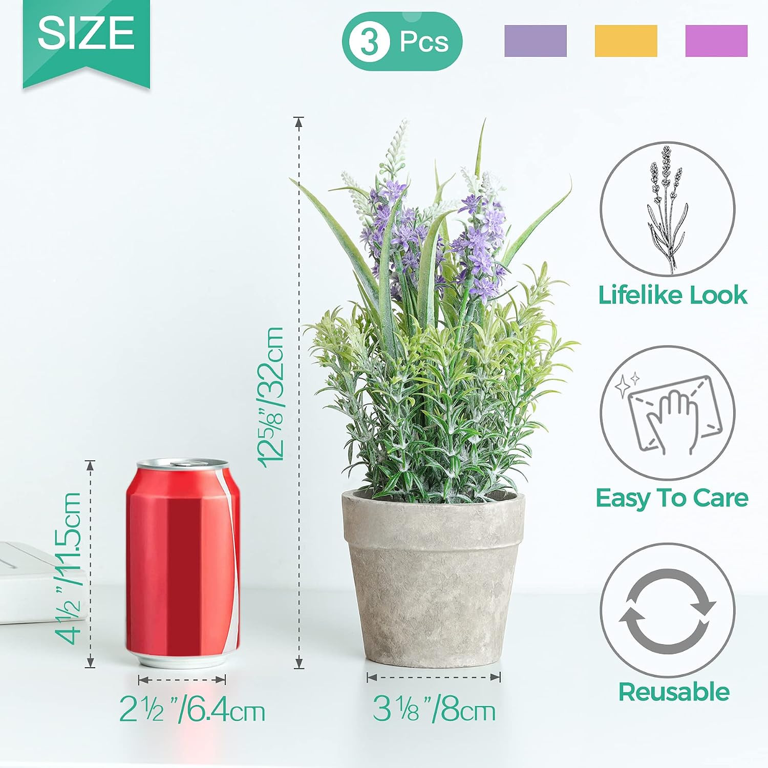 12″ Artificial Lavender Potted Plant Set of 3 – Perfect for Home & Wedding Decor