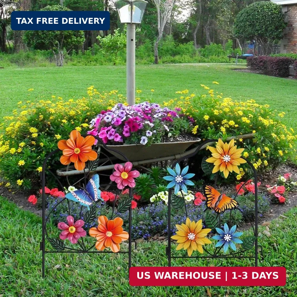 hogardeck Garden Decor for Outside, Set of 2 Metal Fence Decorative Garden Stake