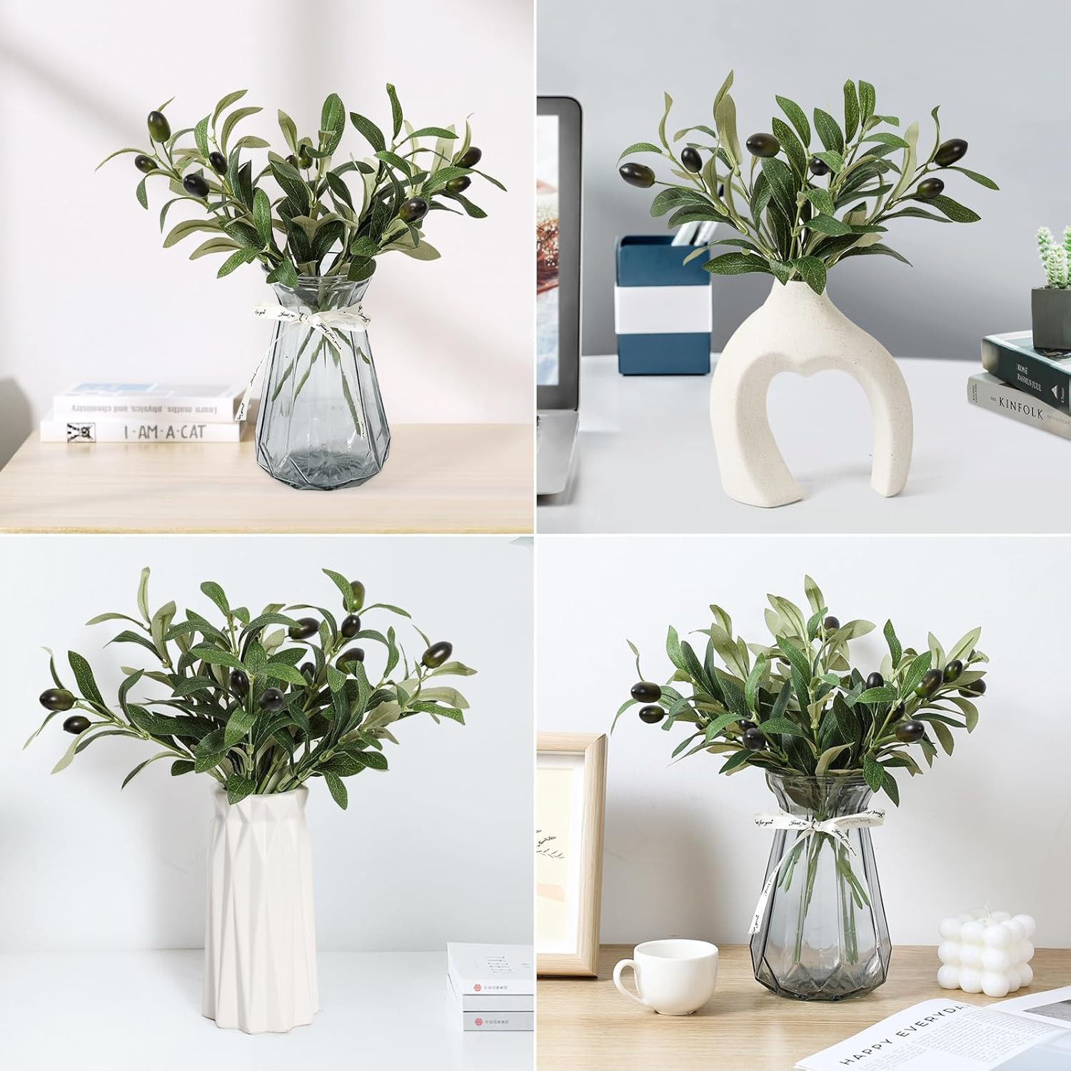 10Pcs Faux Olive Leaves Stems 10” Tall Artificial Plants Olive Tree Branches for
