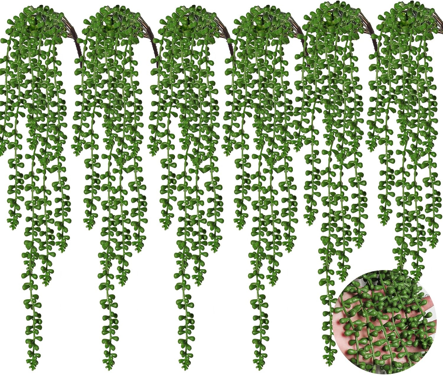 6Pcs Artificial Hanging Succulents Fake String of Pearls Plant Faux Greenery Wal