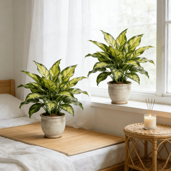 2pcs Artificial Tropical Plant Tree UV Resistant Indoor Outdoor Faux Green Decor