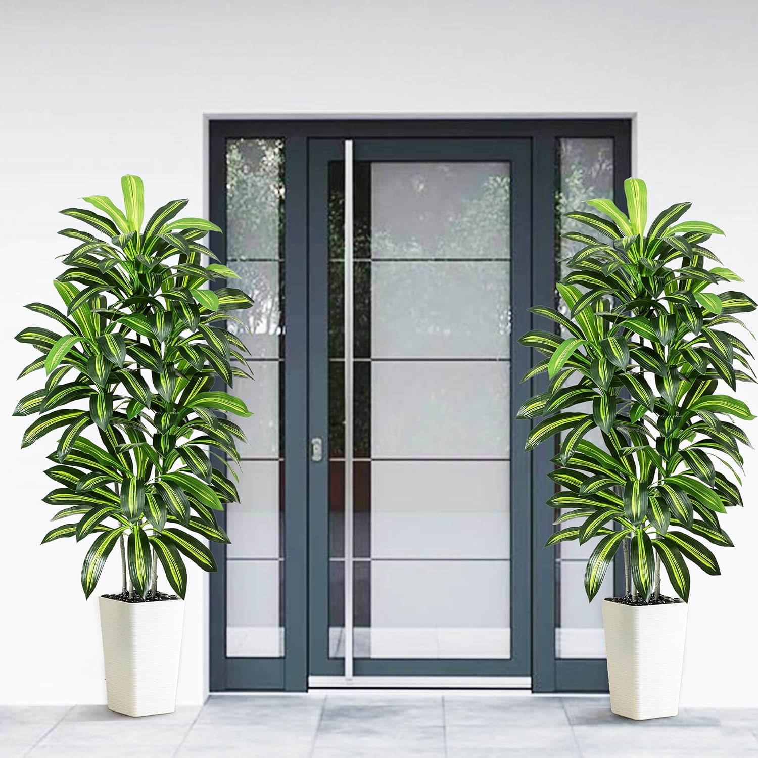 Artificial Dracaena Tree – 6FT Tall Fake Plants with White Tall Planter – Artifi