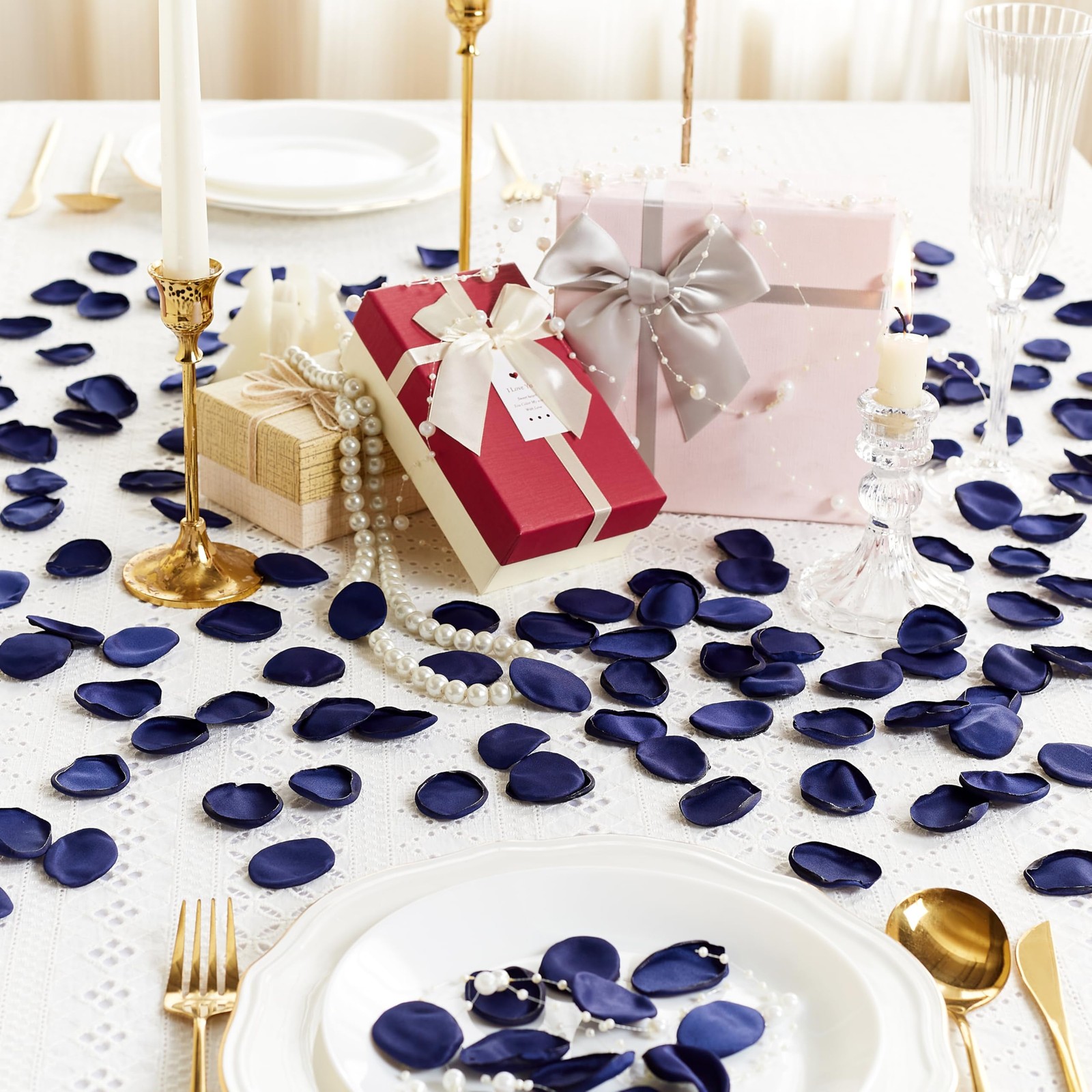 400 PCS Blue Rose Petals Fake Silk Flower Wedding Aisle Table Centerpiece