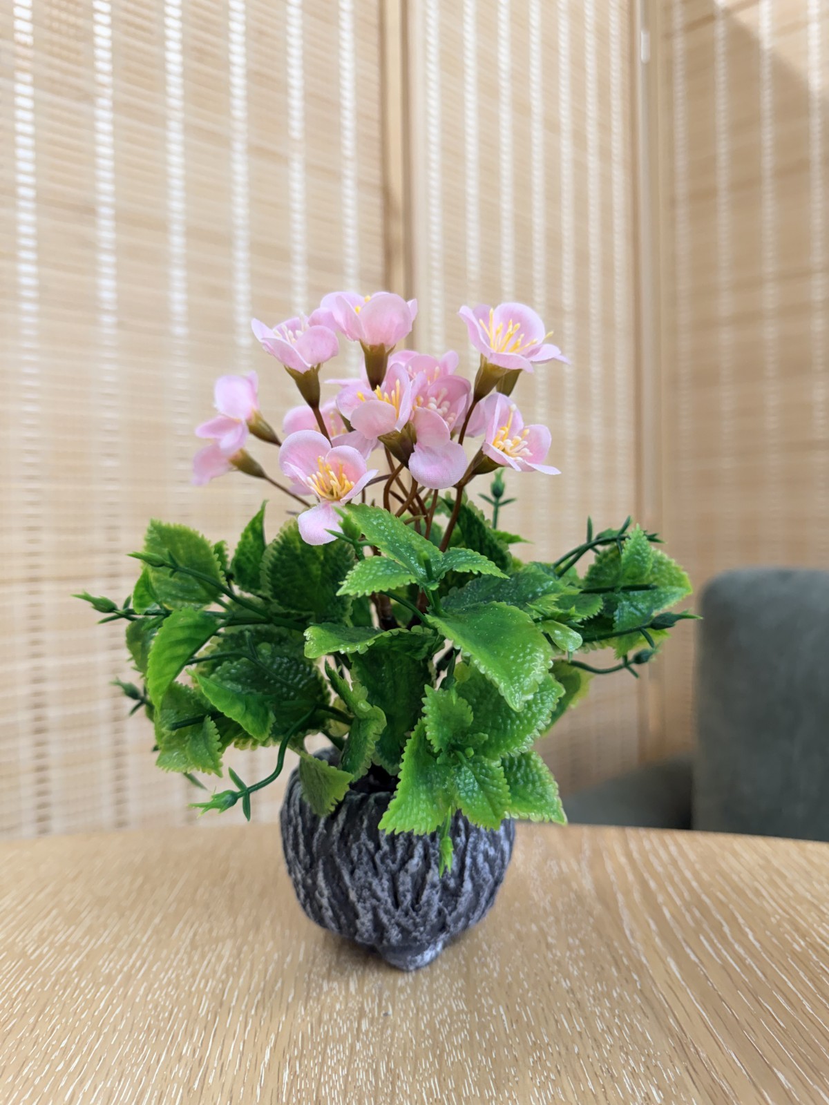 Faux Cyclamen Plant in Cement Pot Artificial Blossom Flowers Cottage Decor