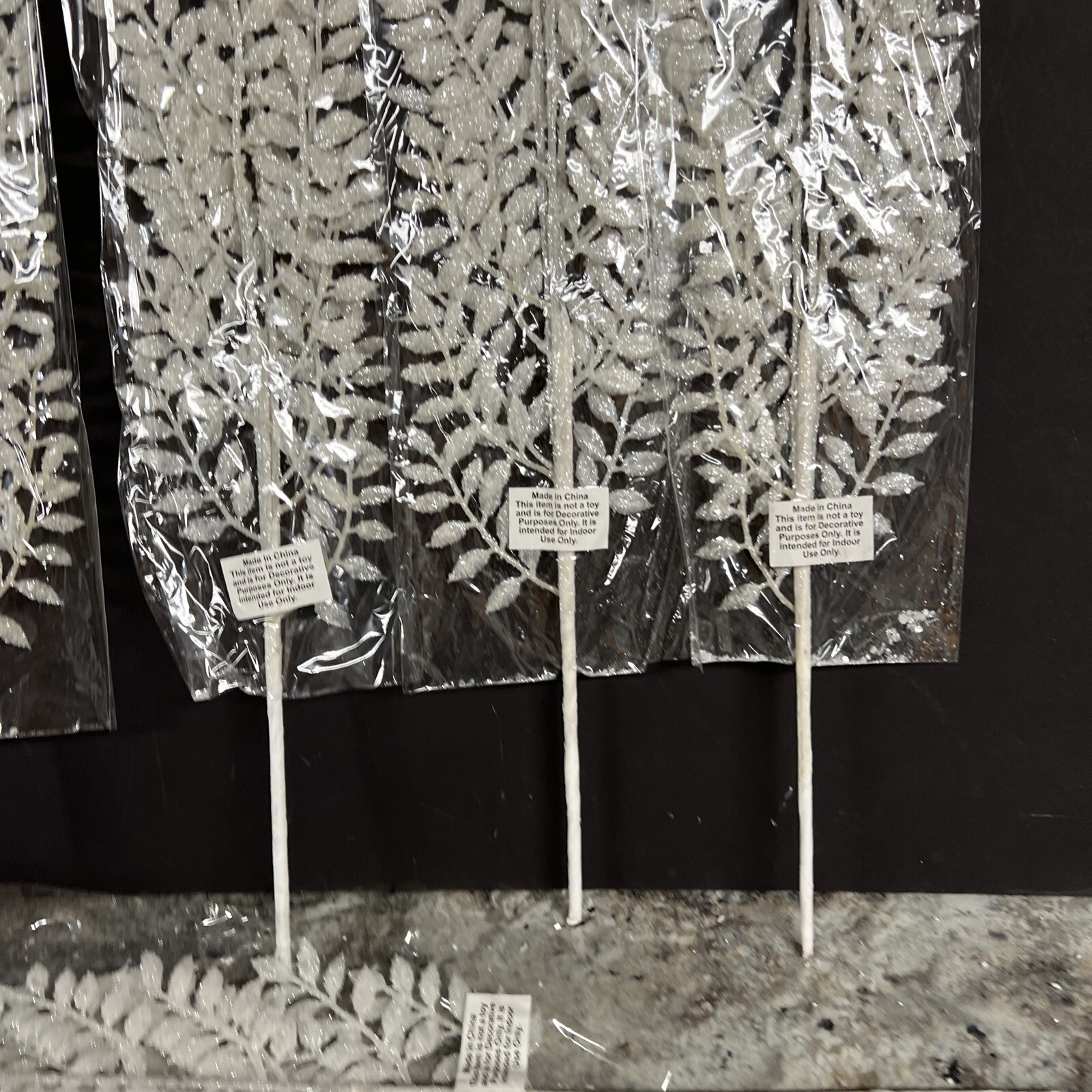 6pc Shimmering Leaf Picks Twig Branch White Valerie Parr Hill Christmas 24.5”