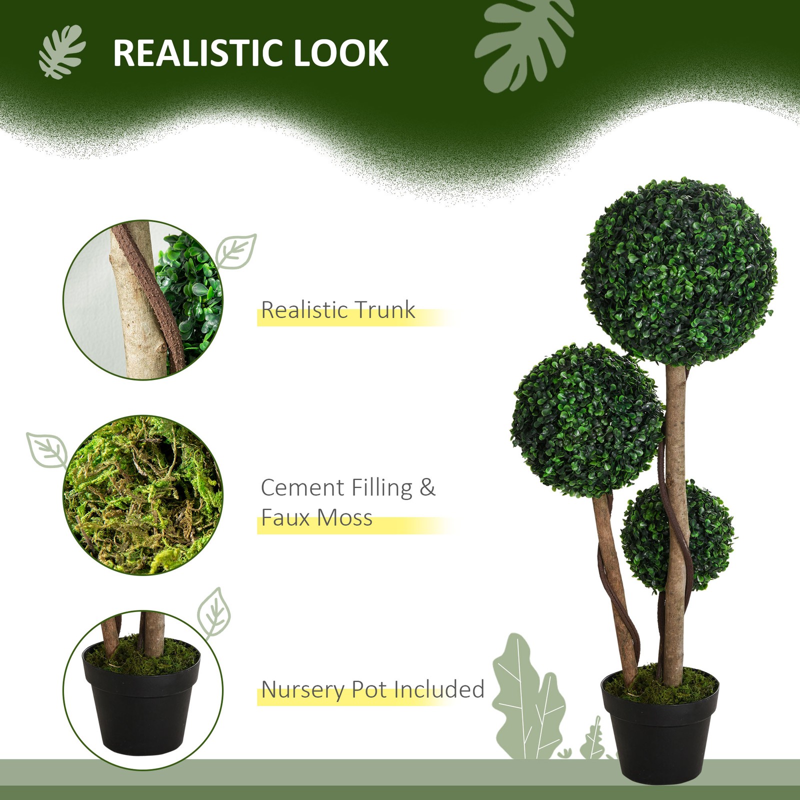 HOMCOM Artificial Tree Ball Boxwood Topiary for Indoor and Outdoor, 35.5″,Used