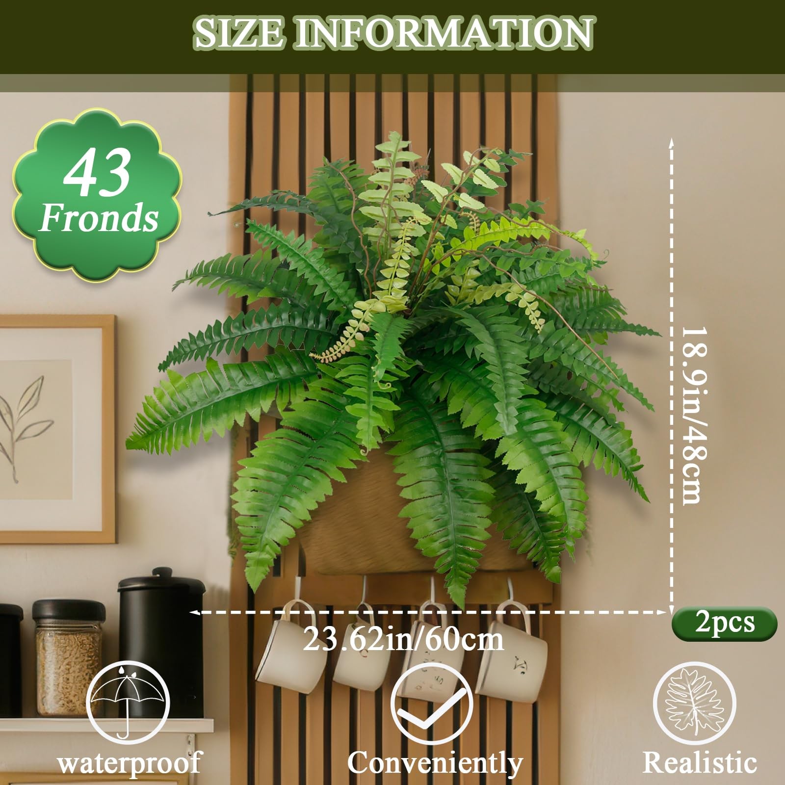 Artificial Ferns for Outdoors 2 Pcs Artificial Boston Ferns Plants Bush Faux …