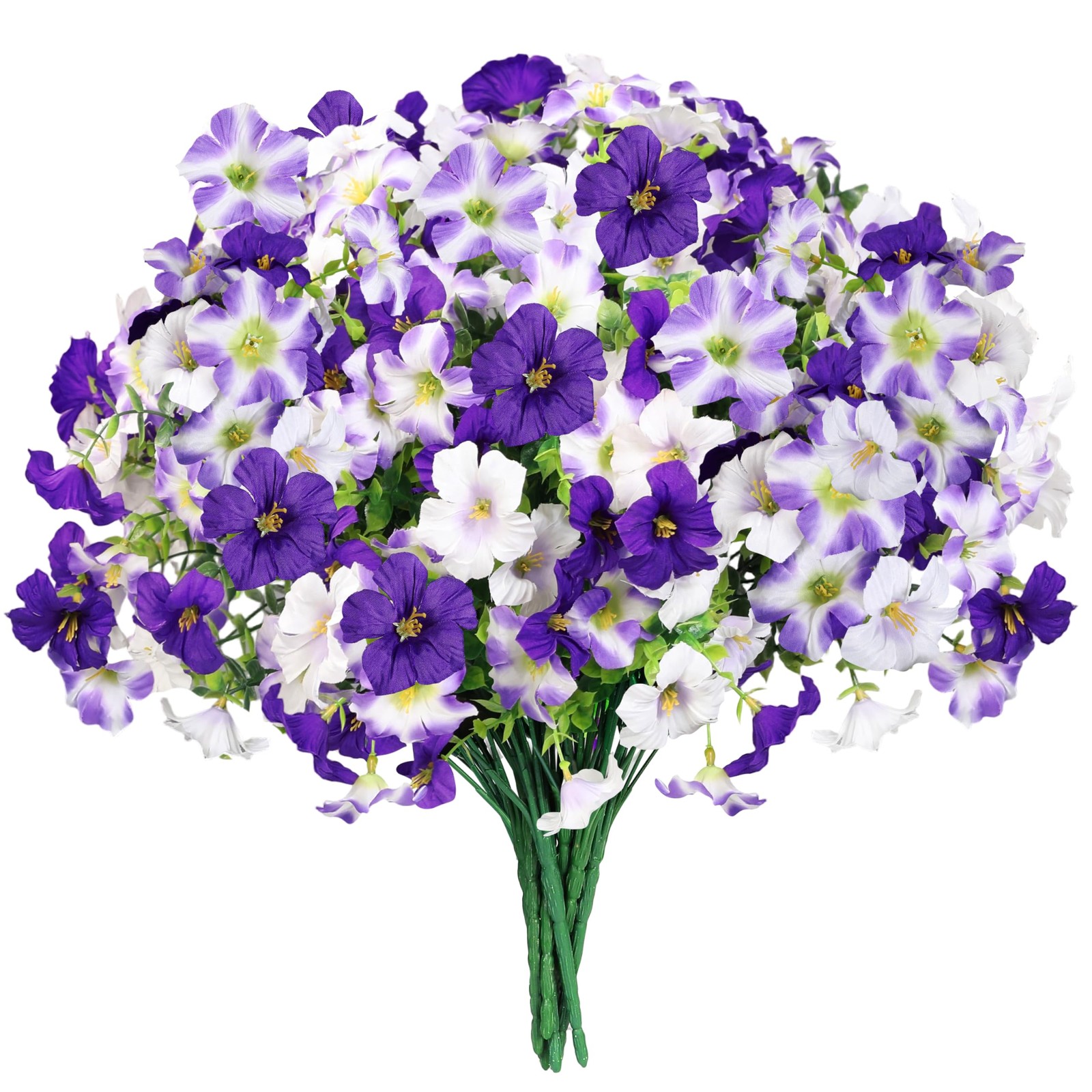 10 Bundles White Purple Flowers Artificial Petunias, 18″ Large Headed Faux Pe…