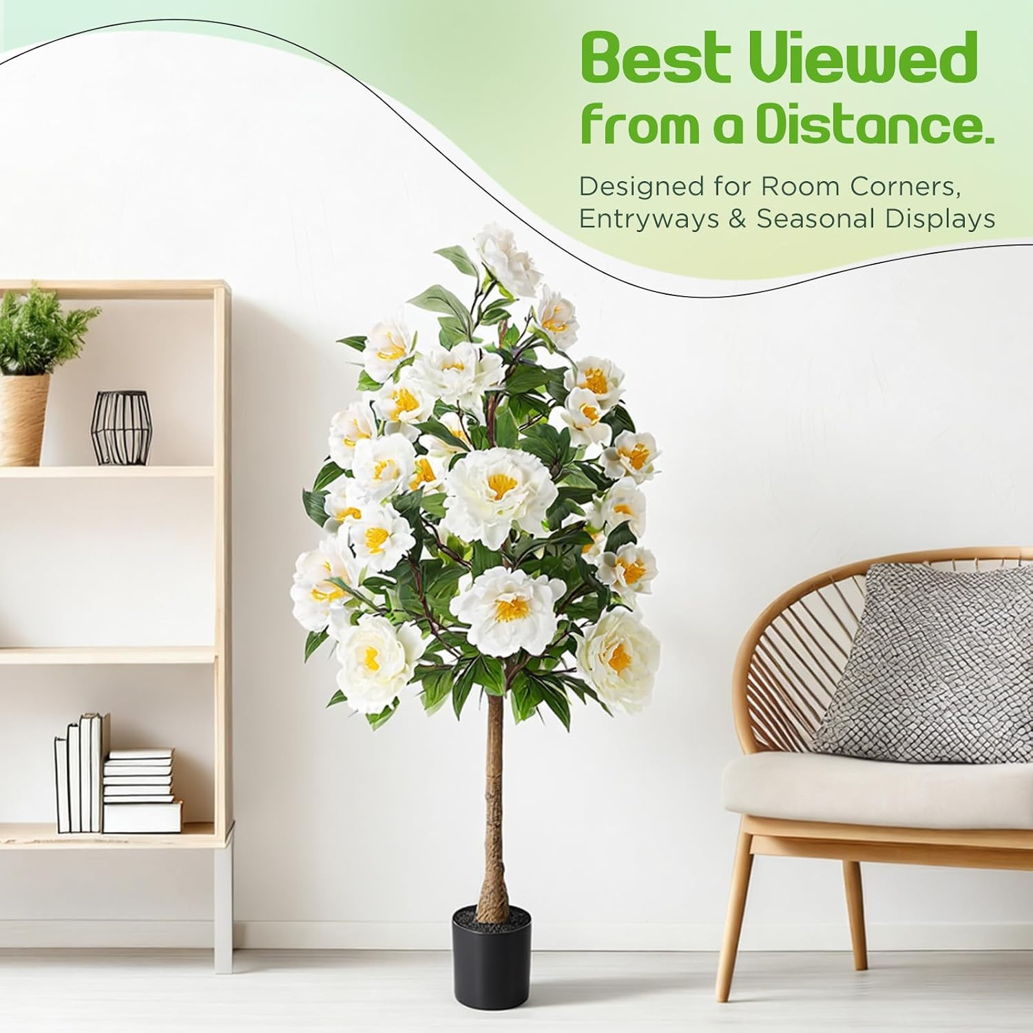 2 Pack 4FT Artificial Peony Trees in Pot – Realistic Faux Flowers for Decor
