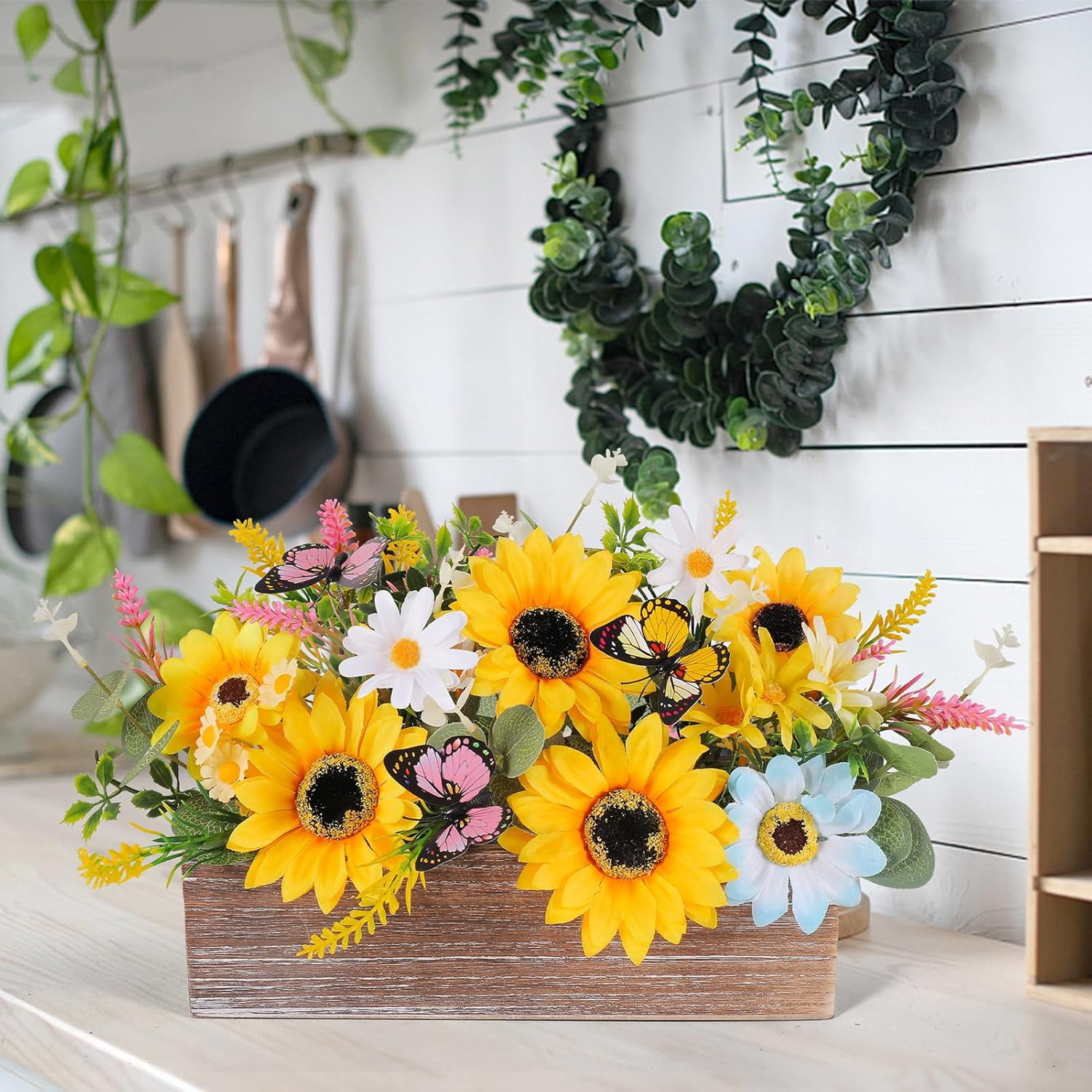 Summer Sunflower Table Centerpieces Rustic Artificial Floral Arrangements Wooden