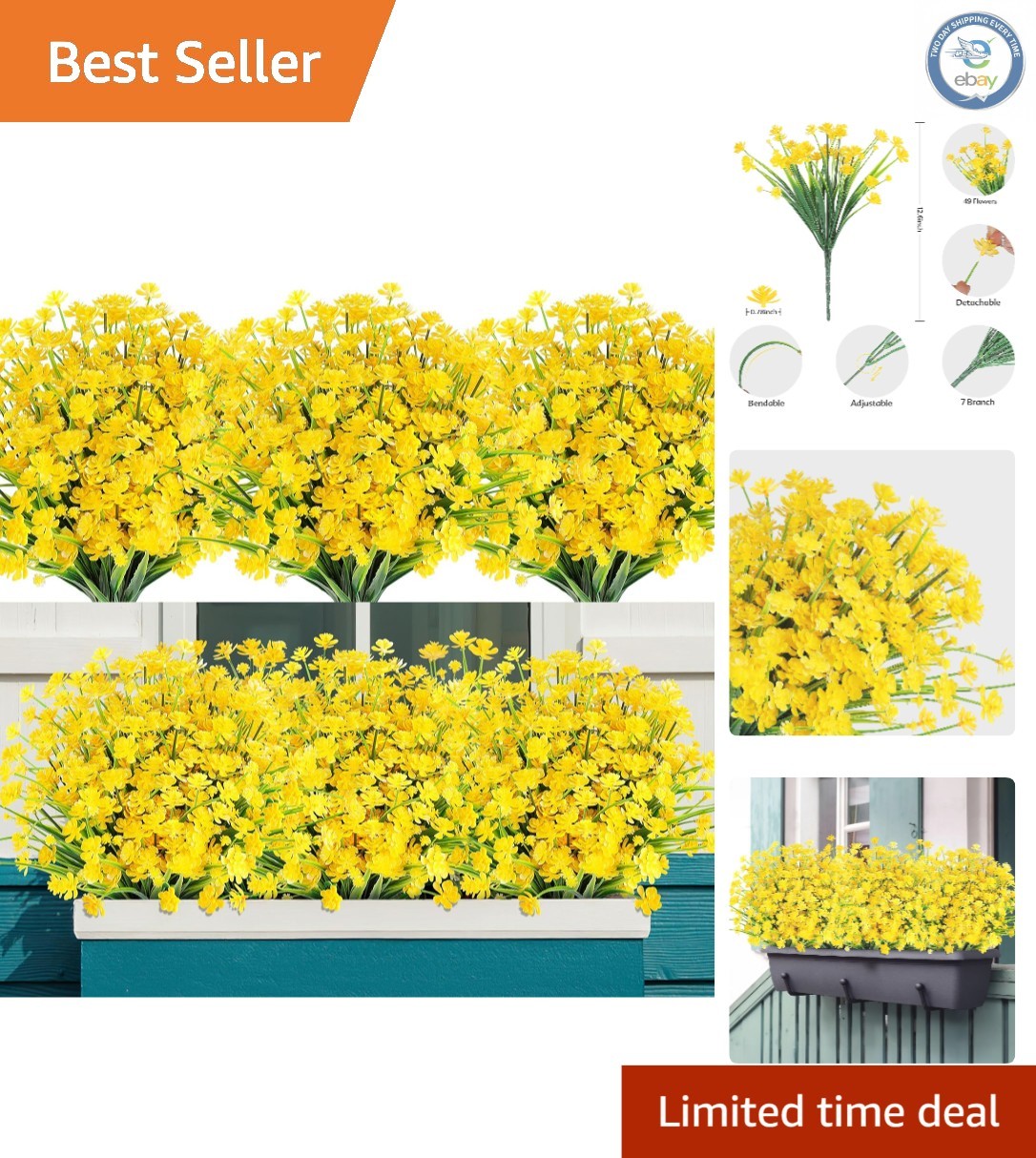 -Round Vibrant 24 Bundles of Faux Flowers – Waterproof for Indoor & Outdoor
