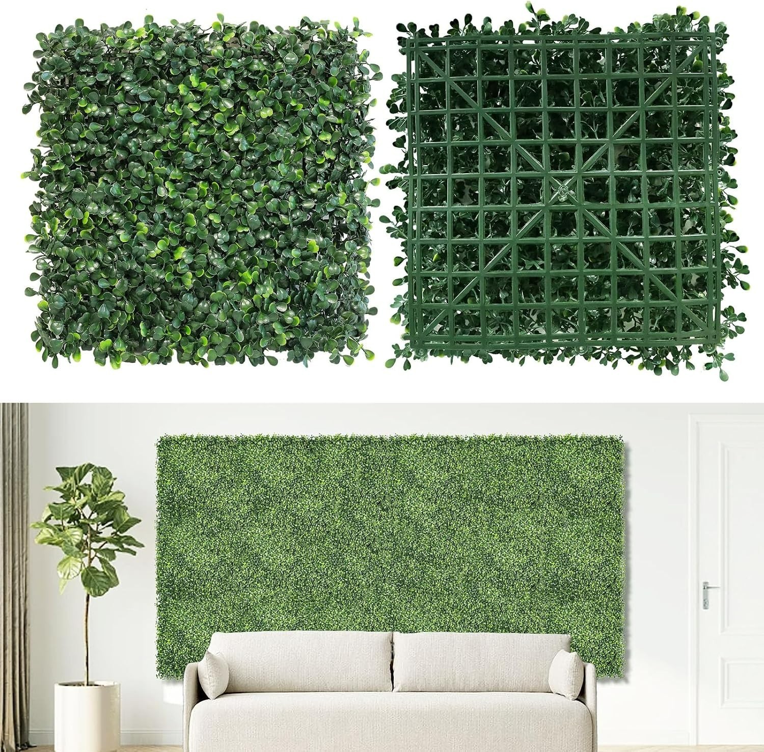 12 Pcs Faux Boxwood Wall Panels – 10×10 Inches for Indoor/Outdoor Green Decor