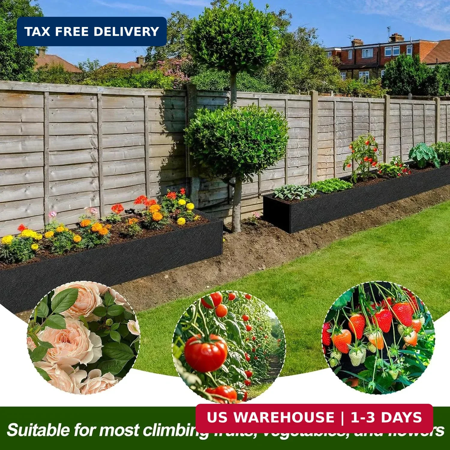 2PCS 12x2x1ft Fabric Raised Garden Bed Outdoor Patio 6 Grids Raised Planter Box