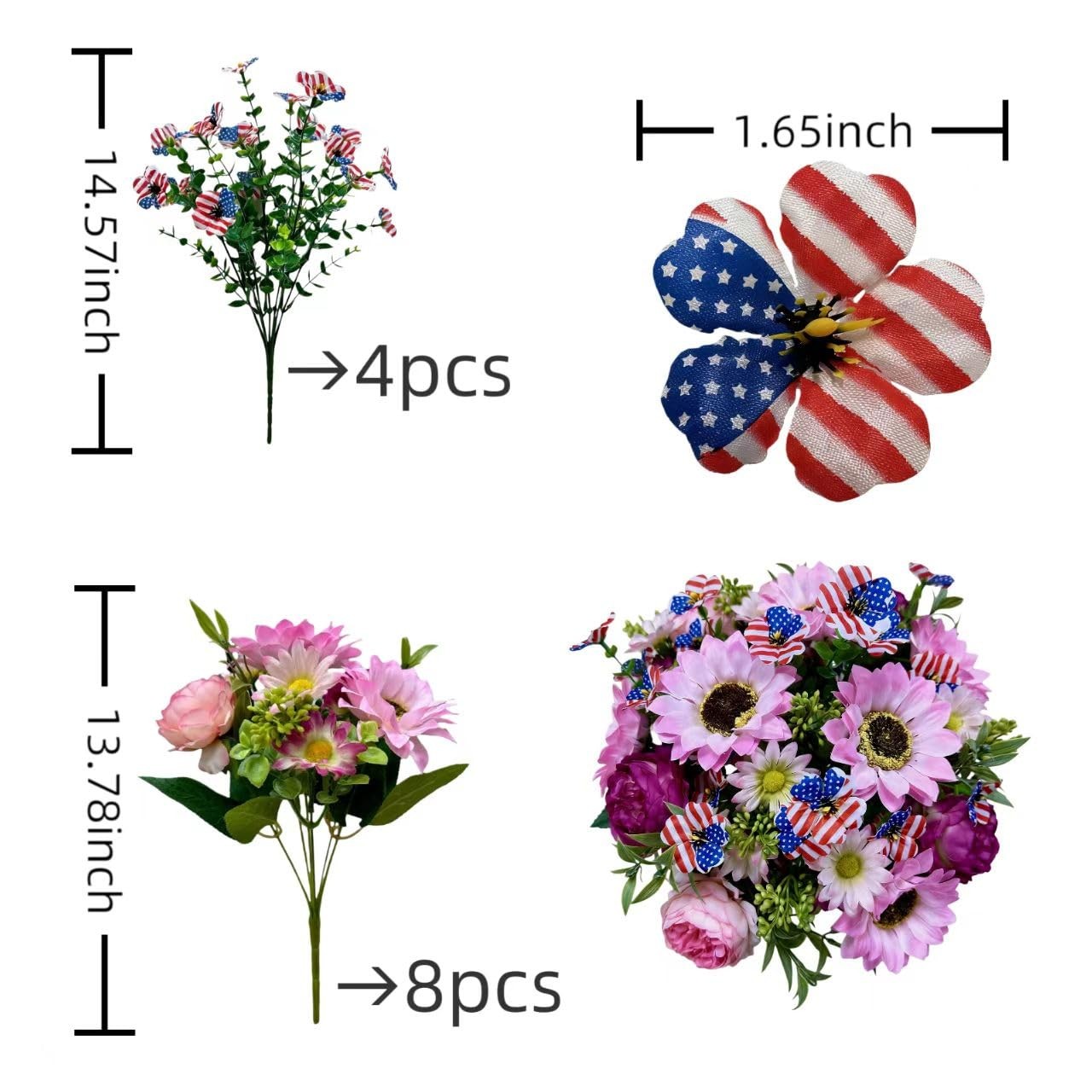 8 Artificial Peony Sunflower Flowers, 4 Silver Dollar Eucalyptus Stems, Multi…