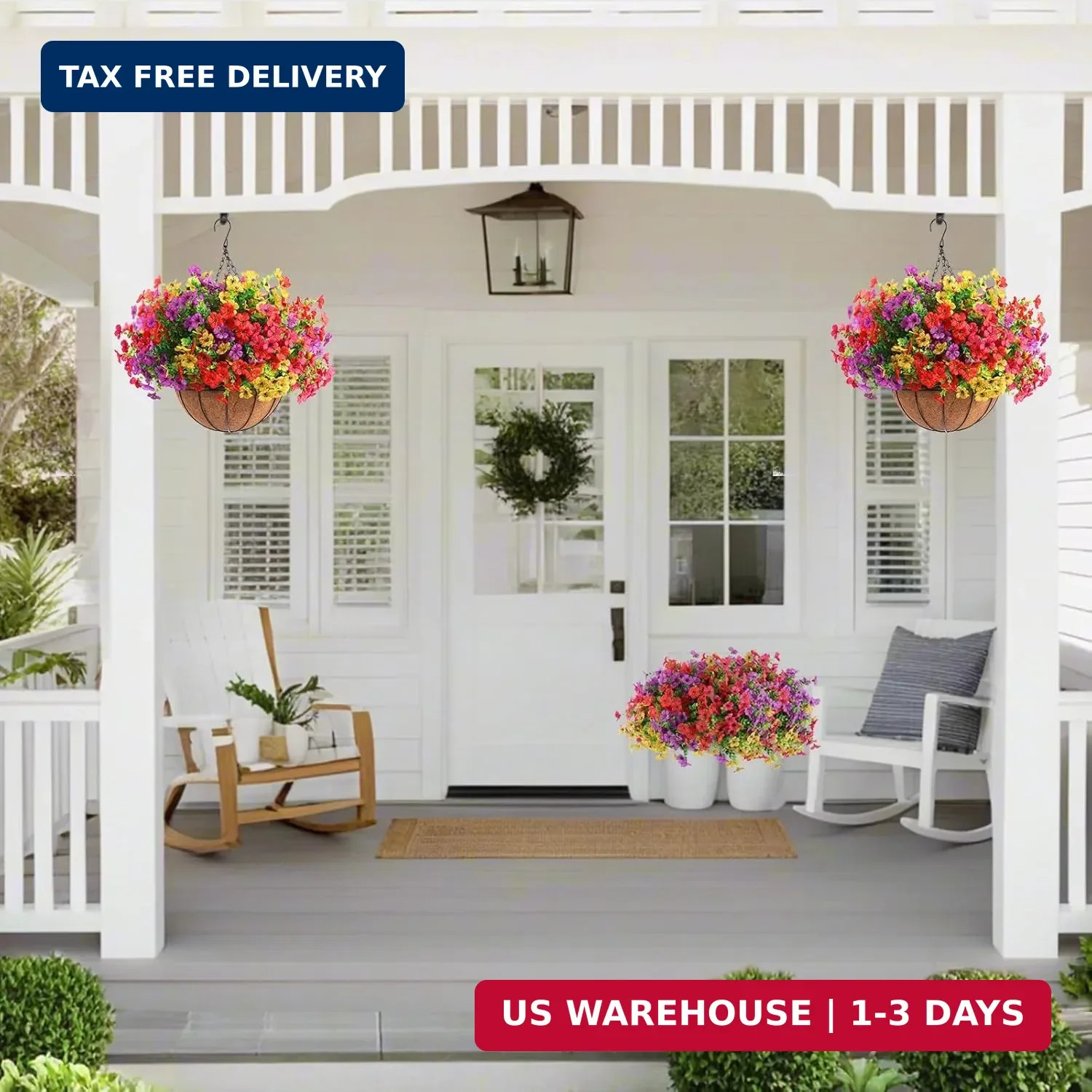 Hananona 2 Set Artificial Outdoor Flowers with Hanging Basket, 2 Hanging Planter