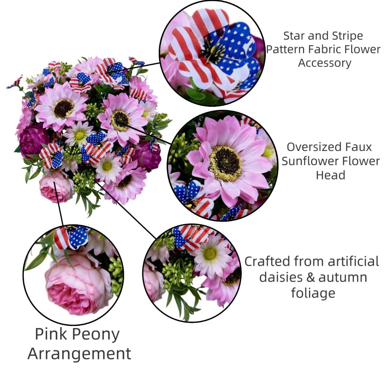 8 Artificial Peony Sunflower Flowers, 4 Silver Dollar Eucalyptus Stems, Multi…