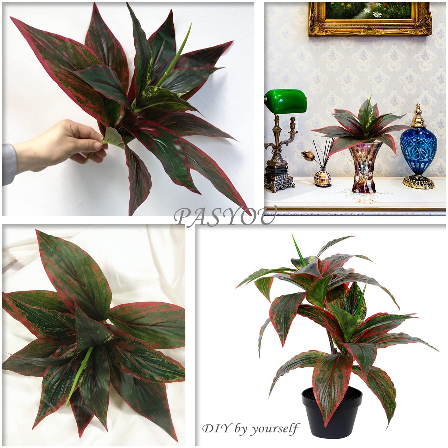 Artificial Agave Fake Plants Red 2 Pack, 10 Inches Faux Shrubs Flowers Grass Pla