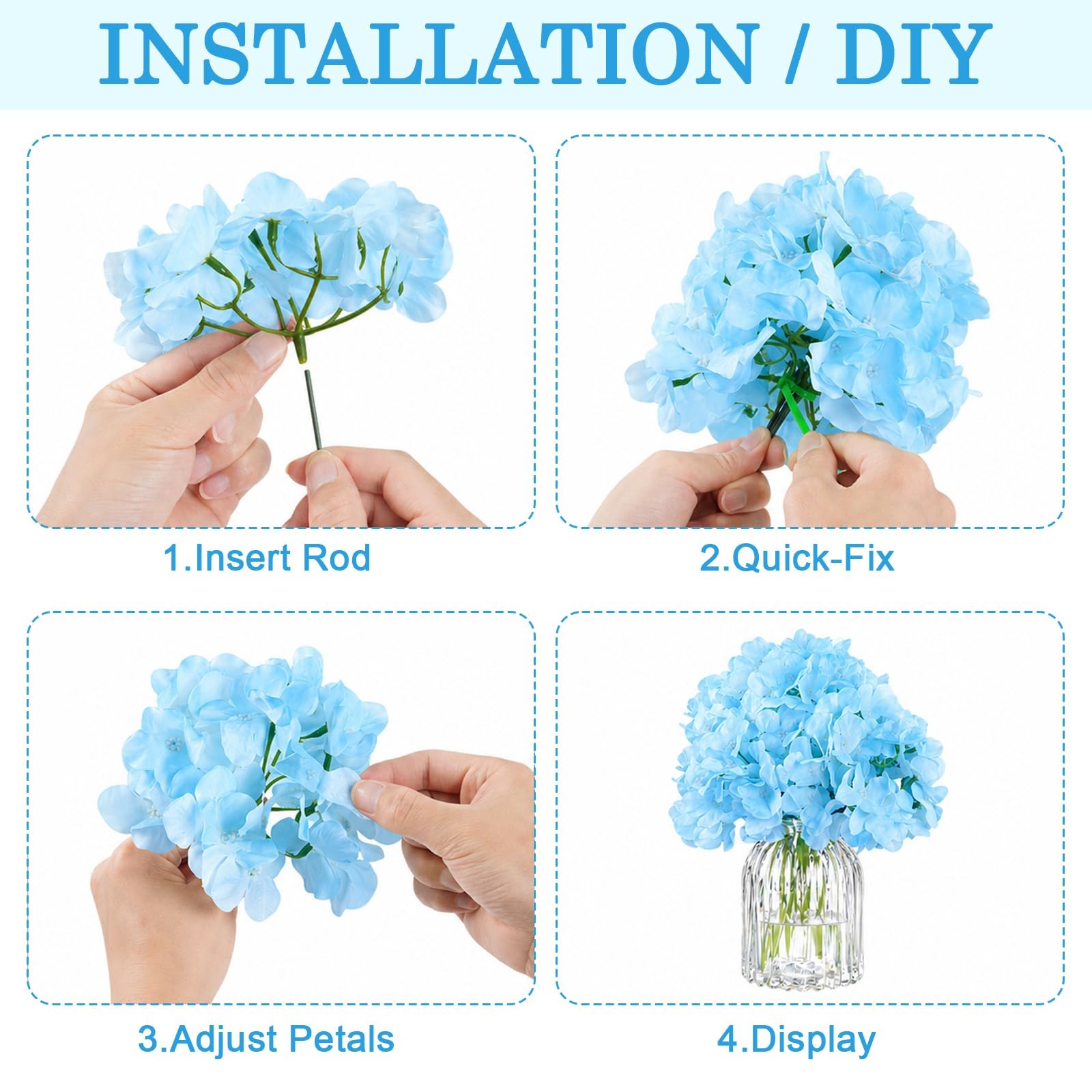 Bulk Artificial Hydrangeas 104PCS with Zip Tie Fastening, Silk Hydrangea Flow…