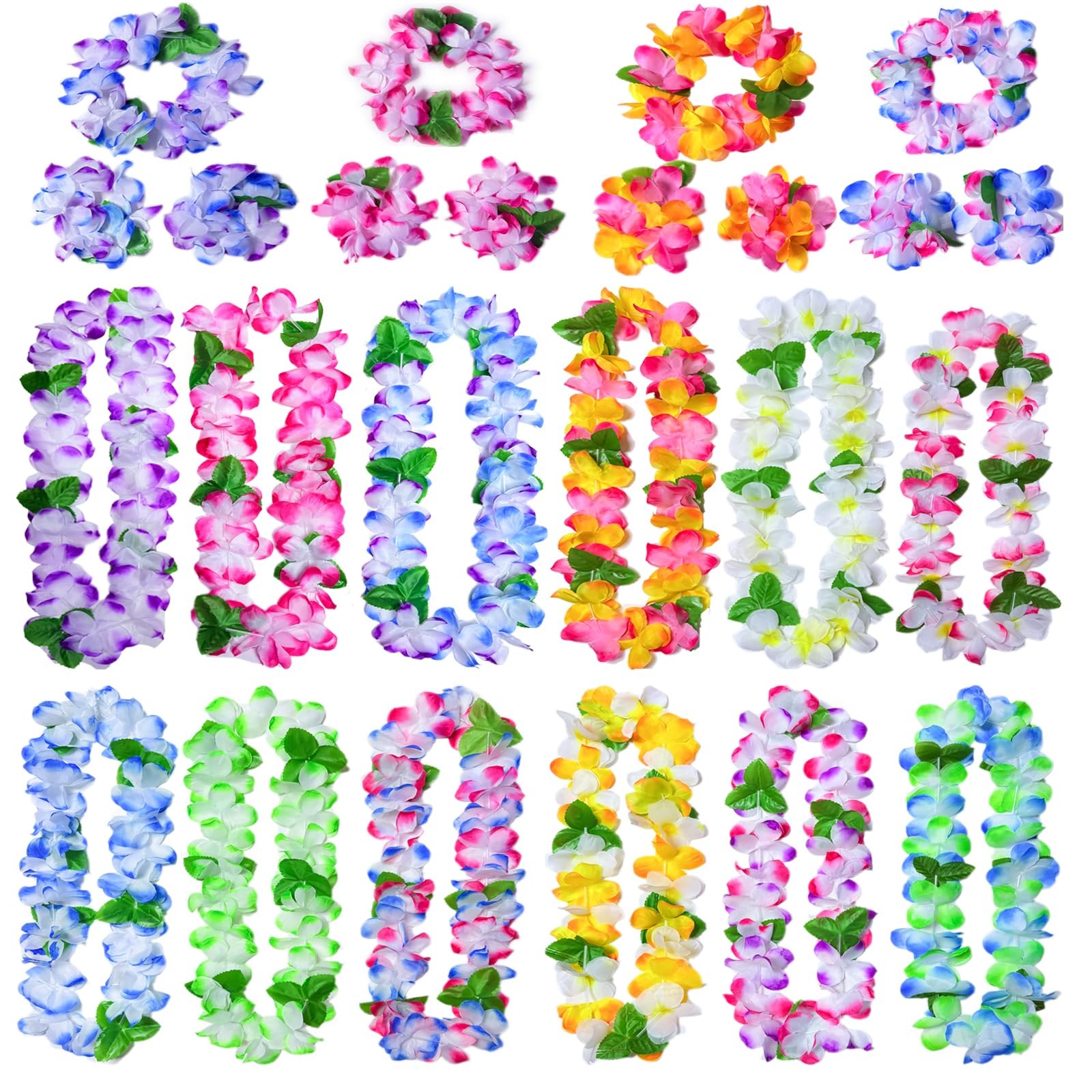 24 Bulk Hawaiian Leis for Adults: Vibrant Artificial Flower Leis for Luau Par…