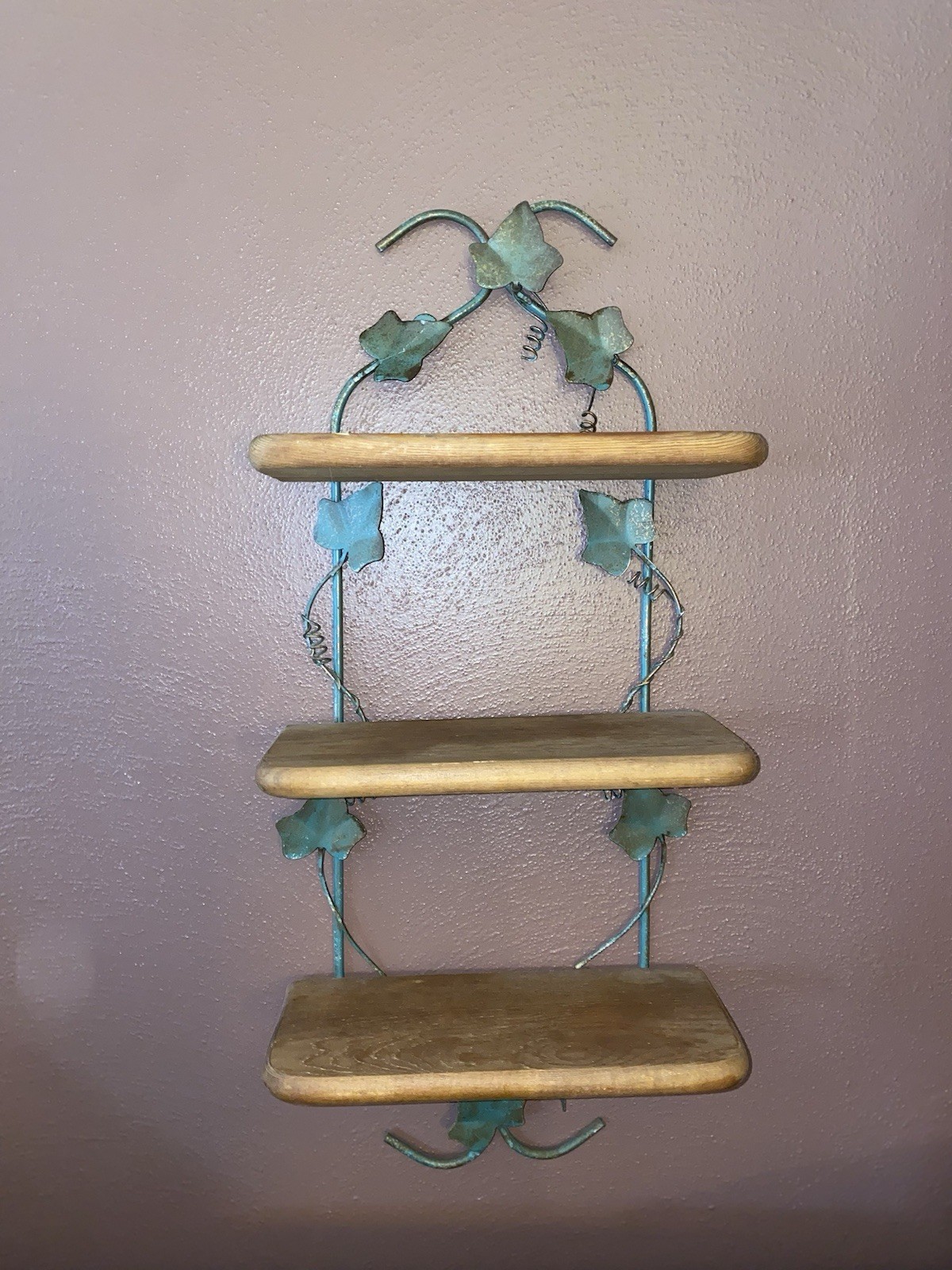 Vintage Home Interiors Metal Green Gold Accents Ivy Cottage Core 3 Wood Shelves