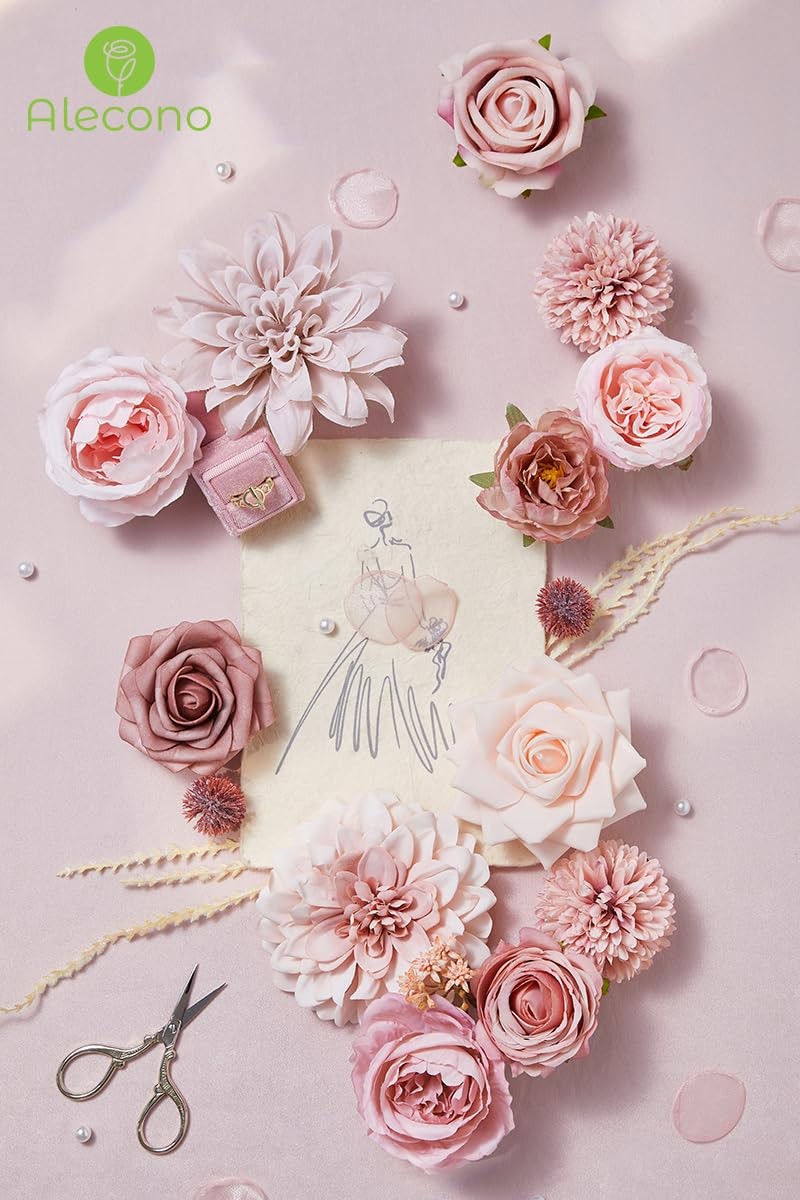 Artificial Flowers, Dusty Pink Silk Fake Flowers for DIY Wedding Bridal Bouqu…