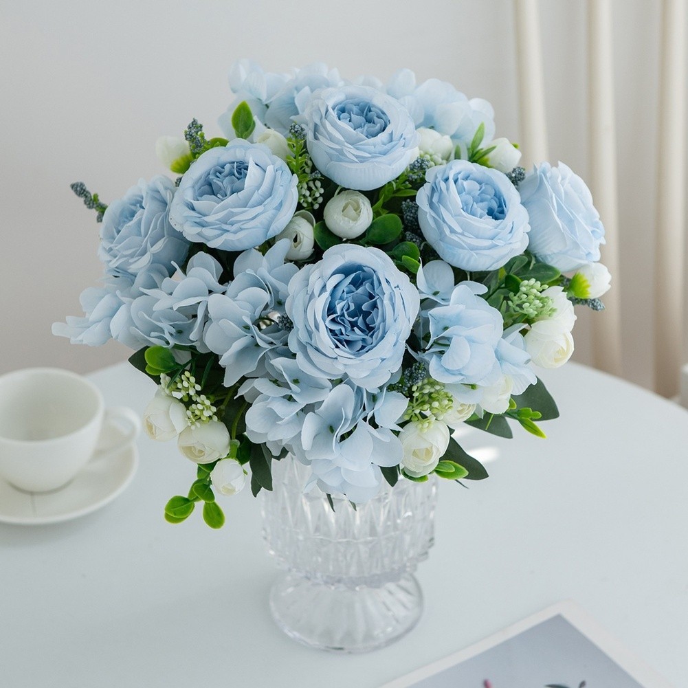 Wedding Bouquet with Silk Peony Hydrangea Flowers for Home Decor Display