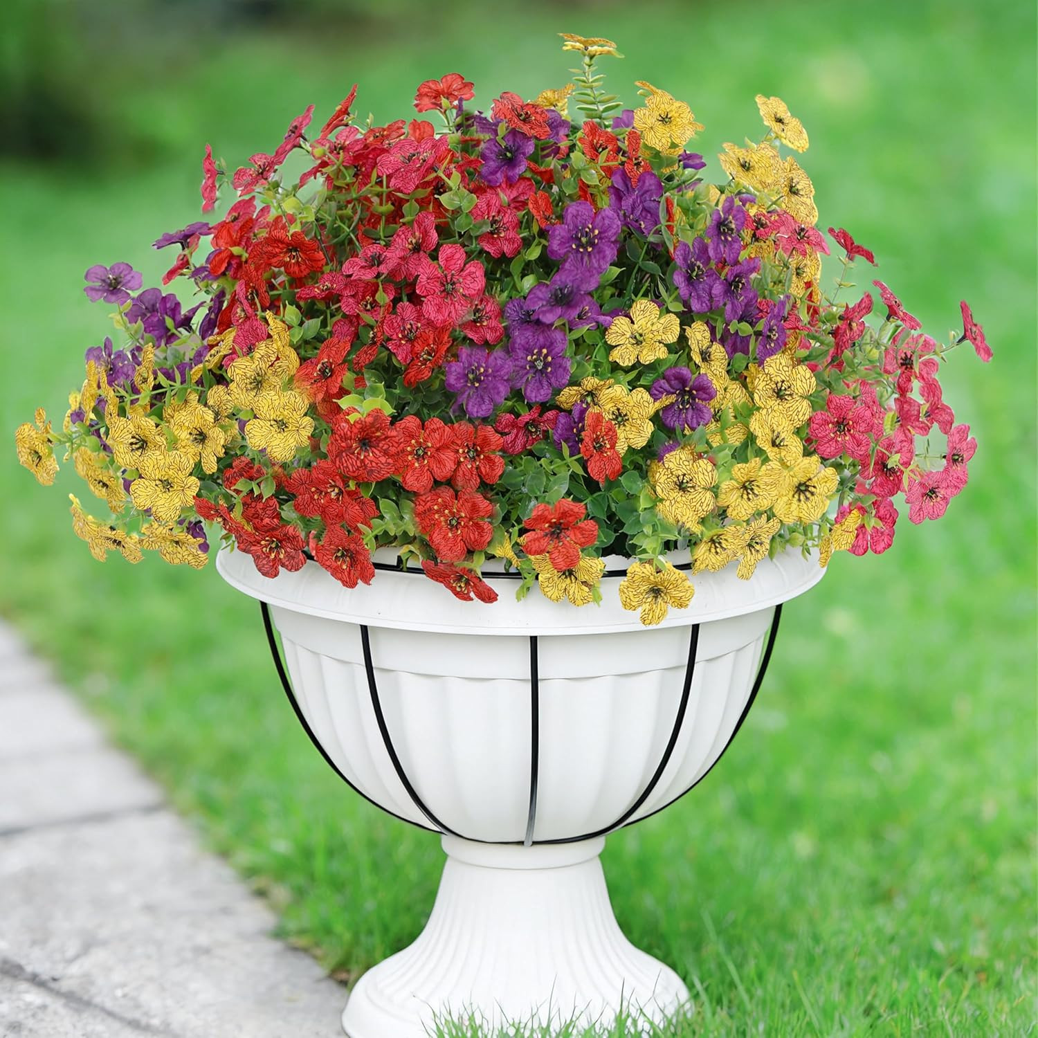 24 Bundles Artificial Flowers Bulk for Outdoor Decor, UV Resistant Fake Plastic
