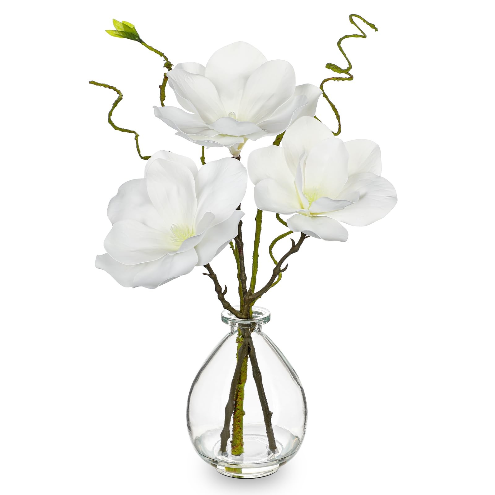 DILATATA Faux Flowers in Vase 14.5″ Magnolias Flowers Arrangement with Faux W…