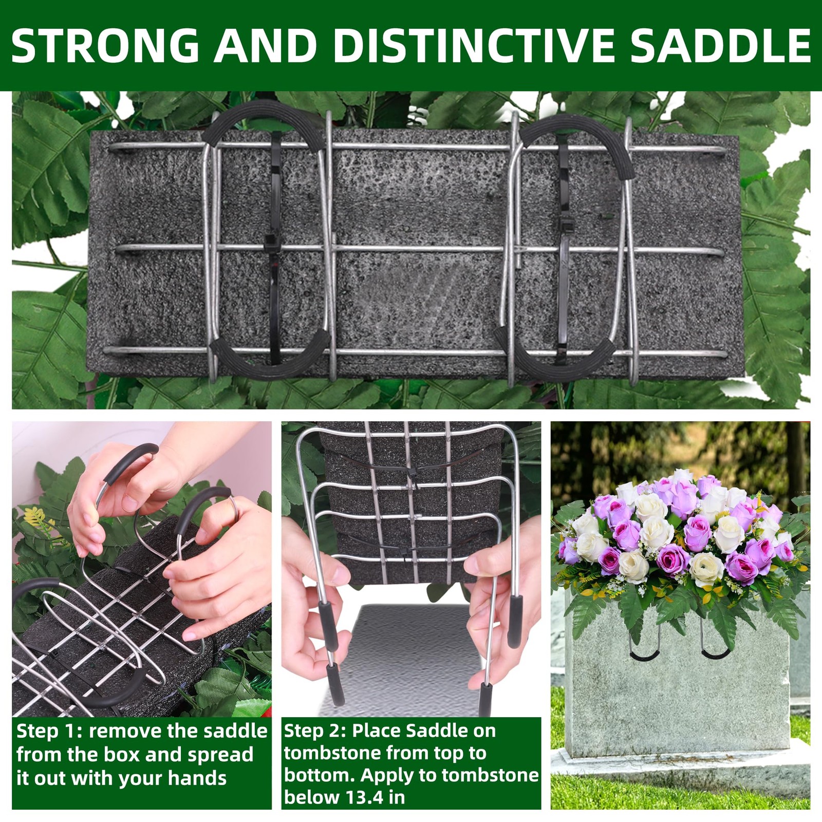 Artificial Cemetery Flower Saddles, Rose Headstone Flower Saddle Outdoor Grav…