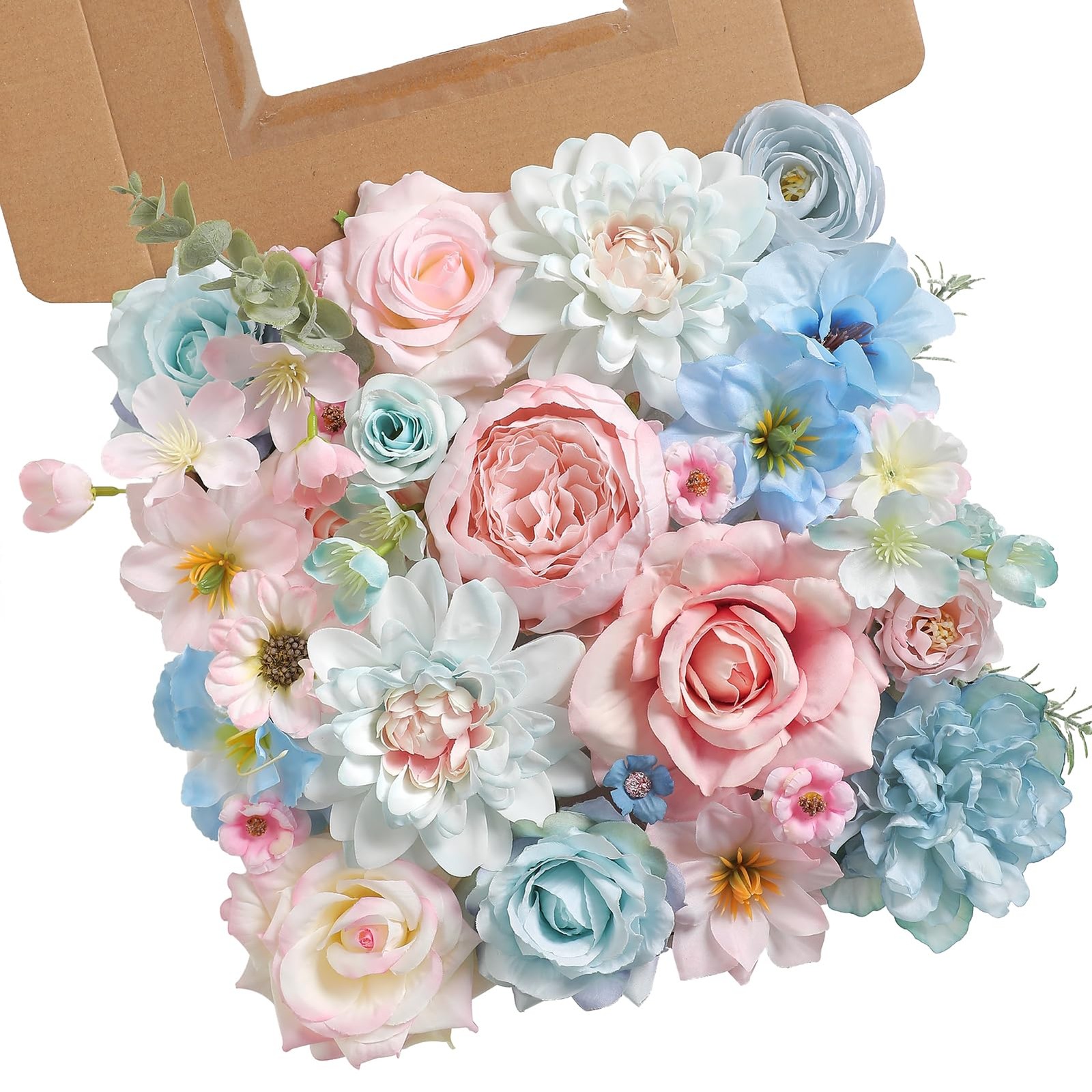 Blue Pink Artificial Fake Rose Silk Flowers Combo Box Set DIY Bouquet Decor