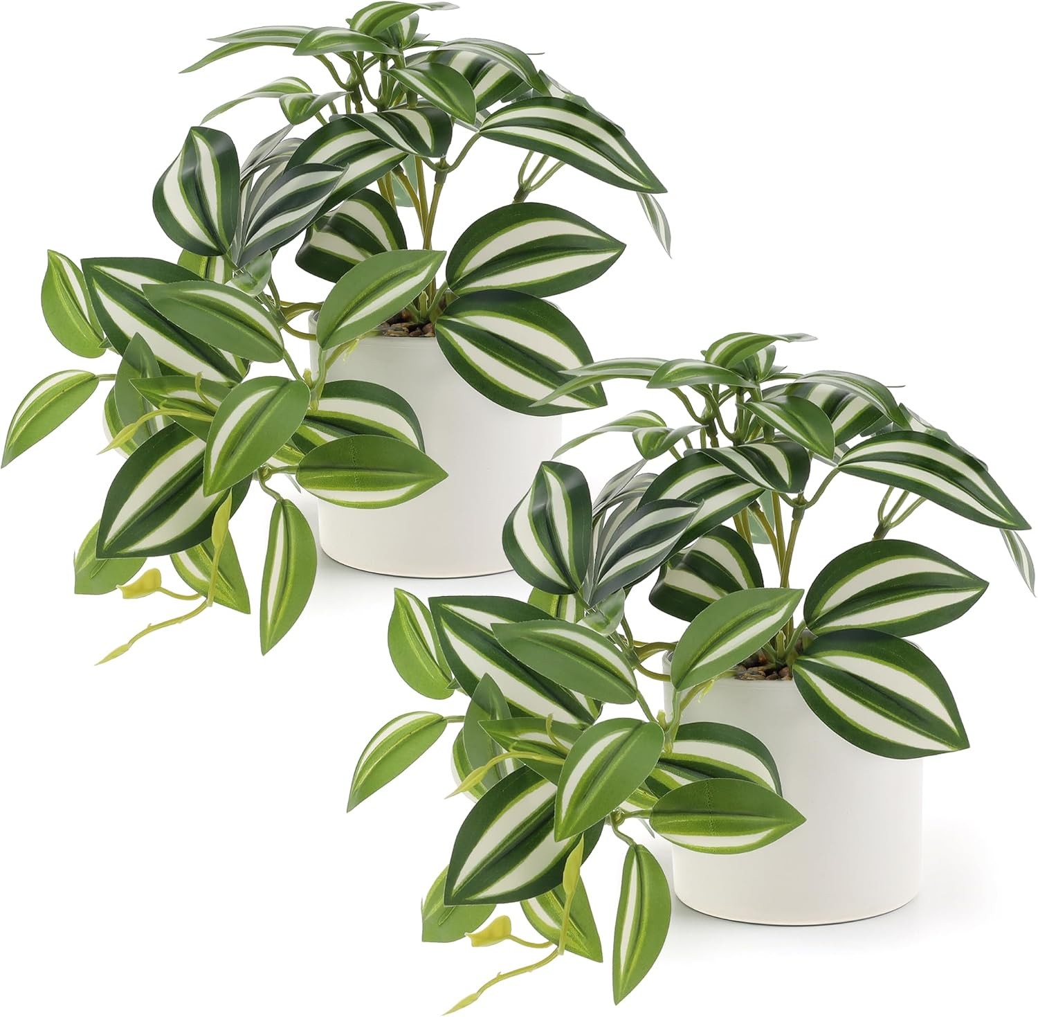 2Pcs Small Fake Plants, Artificial Mini Faux Potted Plant with White Pot,