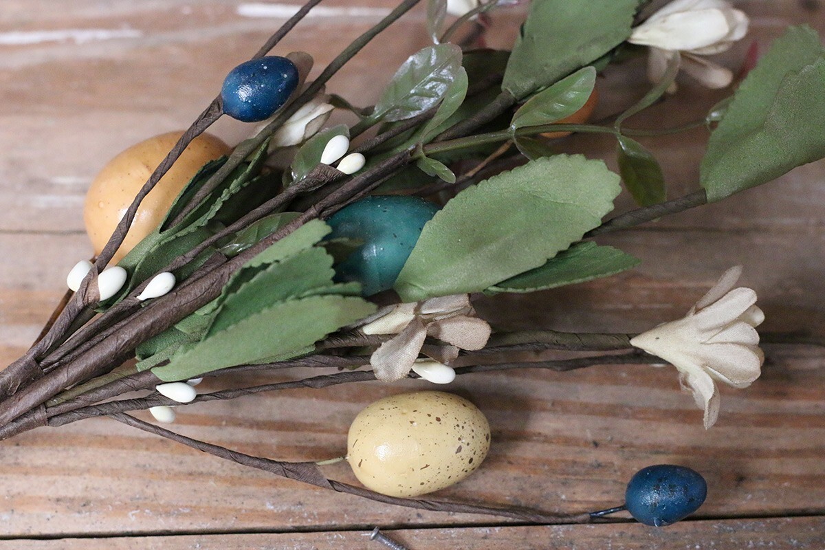 Spring Floral Pick Eggs Pip Berries Beige Ivory Teal Easter Decor 18 inch