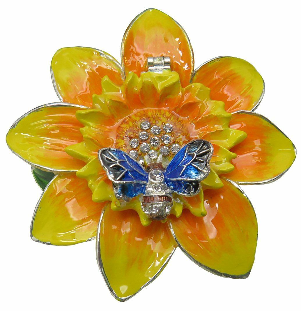 Sunflower Jeweled Trinket Box with Austrian Crystals