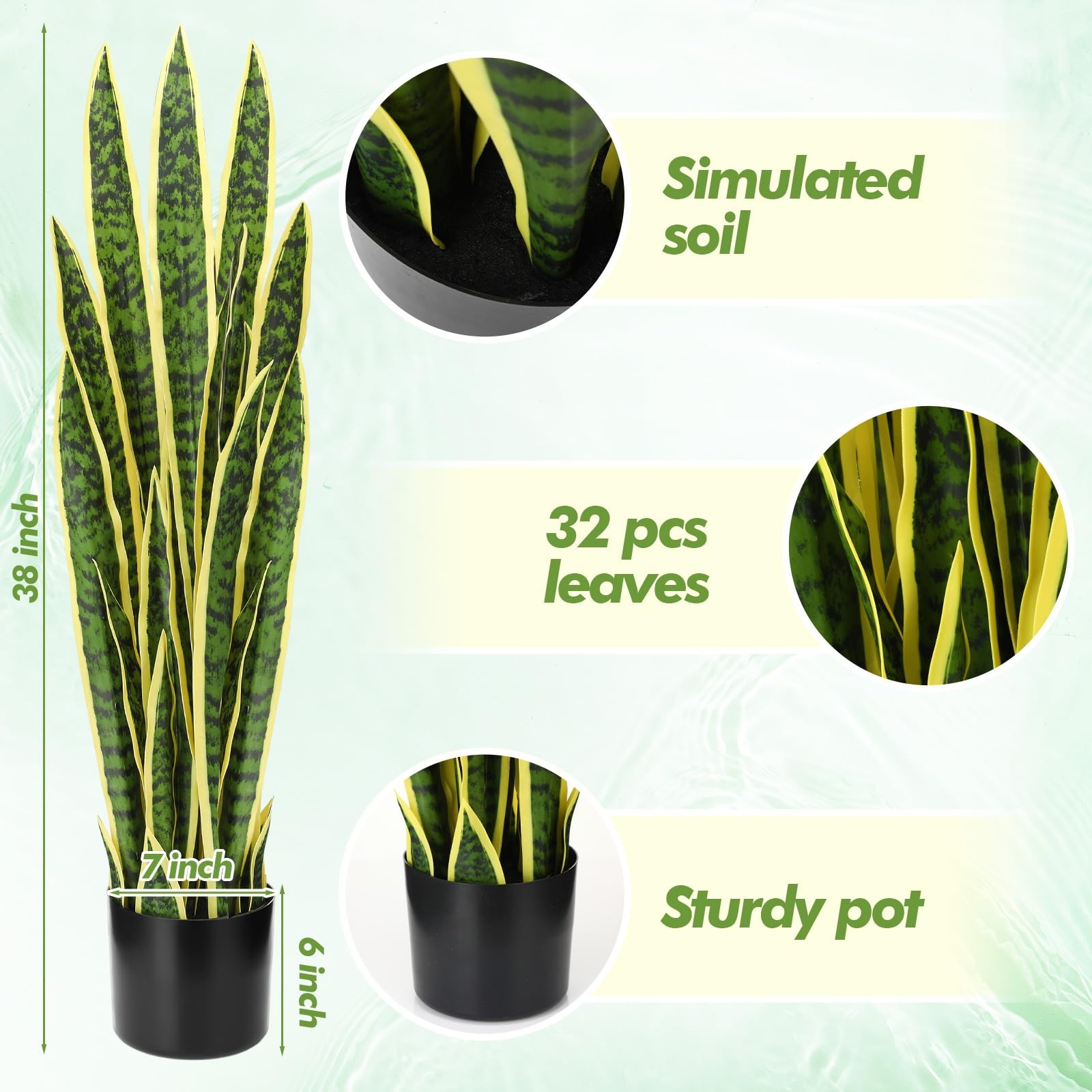 Crowye 2 Pack 3.15 Ft Tall Artificial Snake Plant Faux Sansevieria Plant Larg…