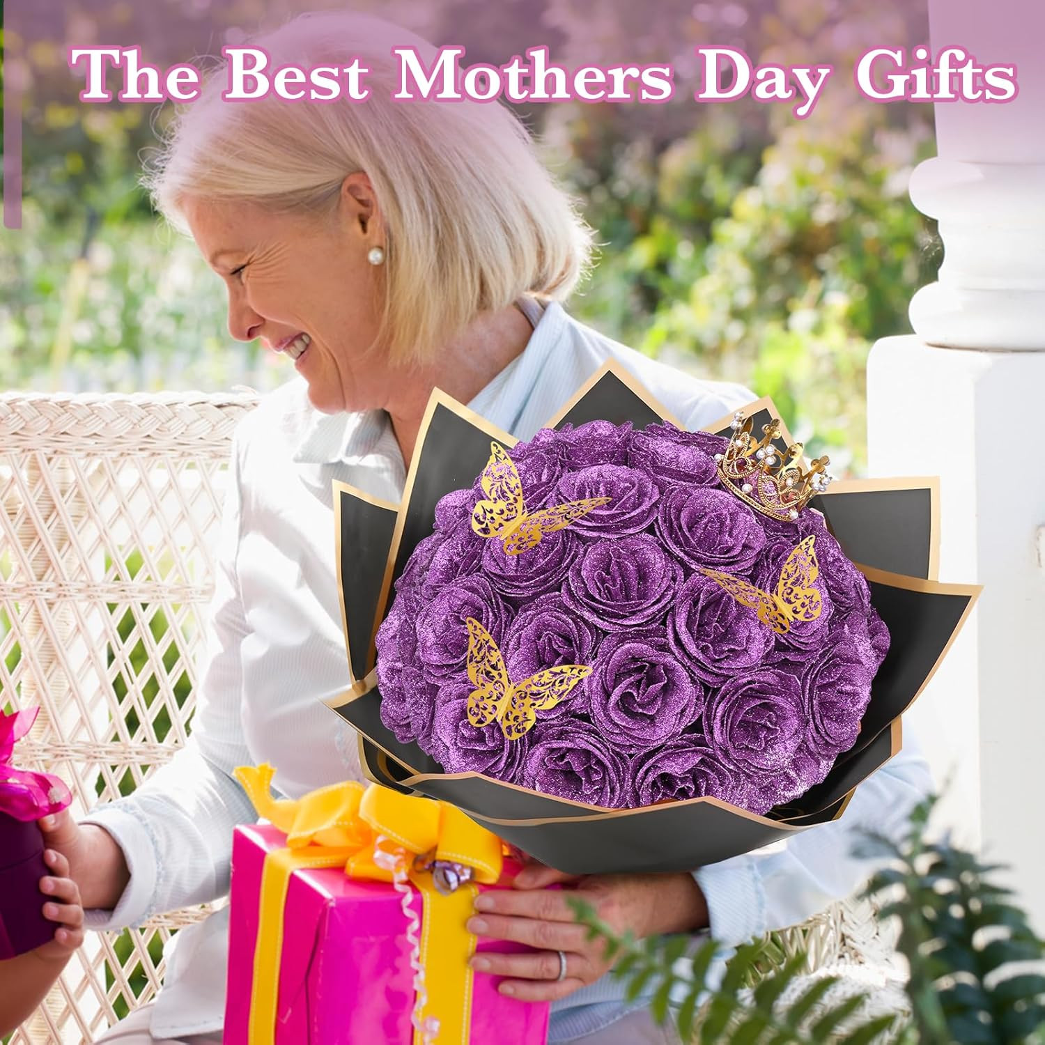 24 Lilac Glitter Roses Bouquet, DIY Fake Flowers, Everlasting, Valentines, Gift