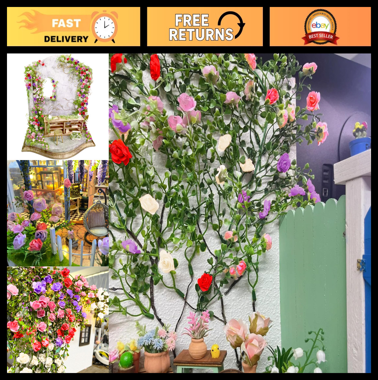 Realistic Miniature Artificial Rose Vines for DIY Fairy Garden & Diorama Scenery