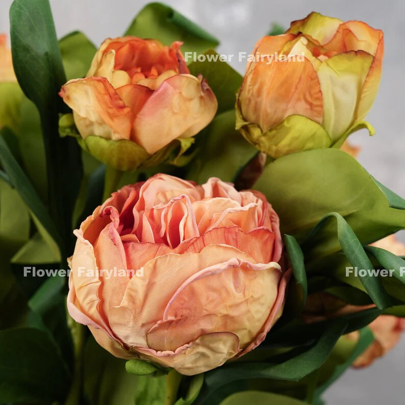 Dried Look Peony with Bud – Orange | Artificial Flower | Home Decoration | Gifts