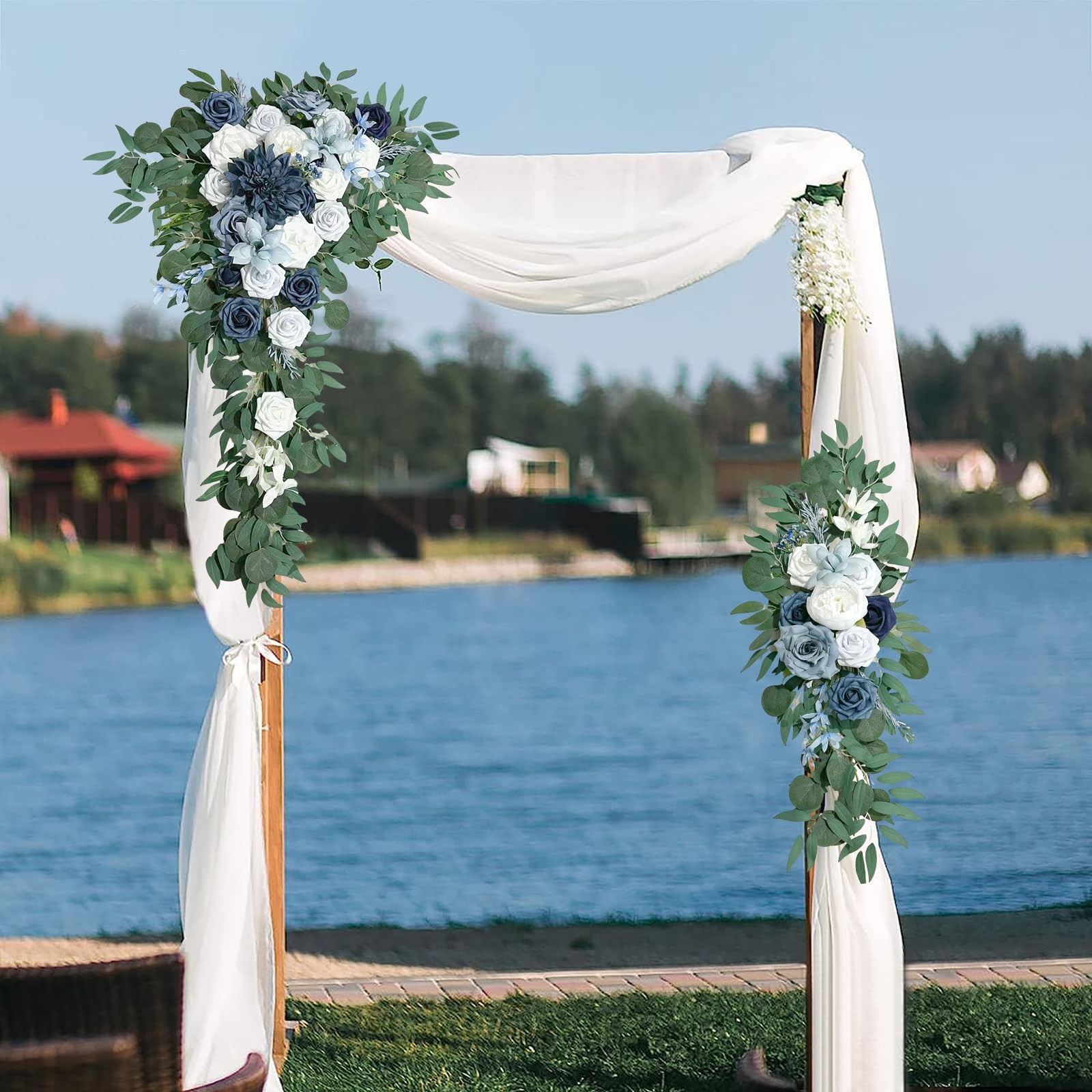 Wedding Arch Flowers Kit (Pack of 4), 2pcs Artificial Dusty Blue Flower Arran…
