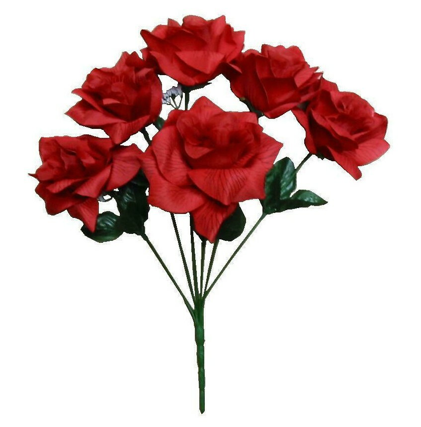 Red Microfiber Large 6-4″ Rose 14″ Bush Love Silk Flower Wedding Decor Craft Art