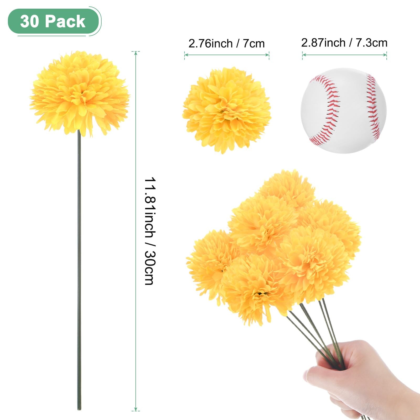 30-Pack Artificial Chrysanthemum Ball Flowers,11 Inch Faux Chrysanthemum Silk…