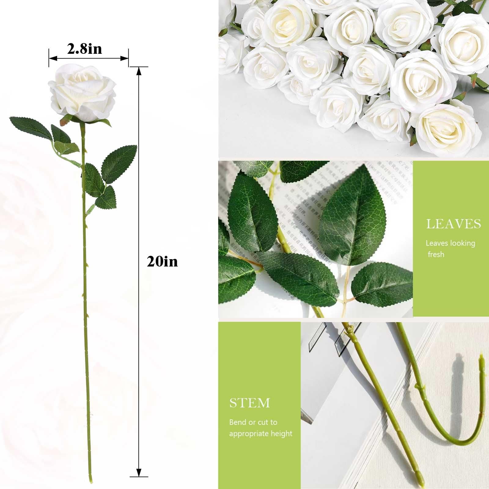 Rowfad 60 Pcs Artificial Roses Bulk Velvet Silk White Roses White Roses for W…