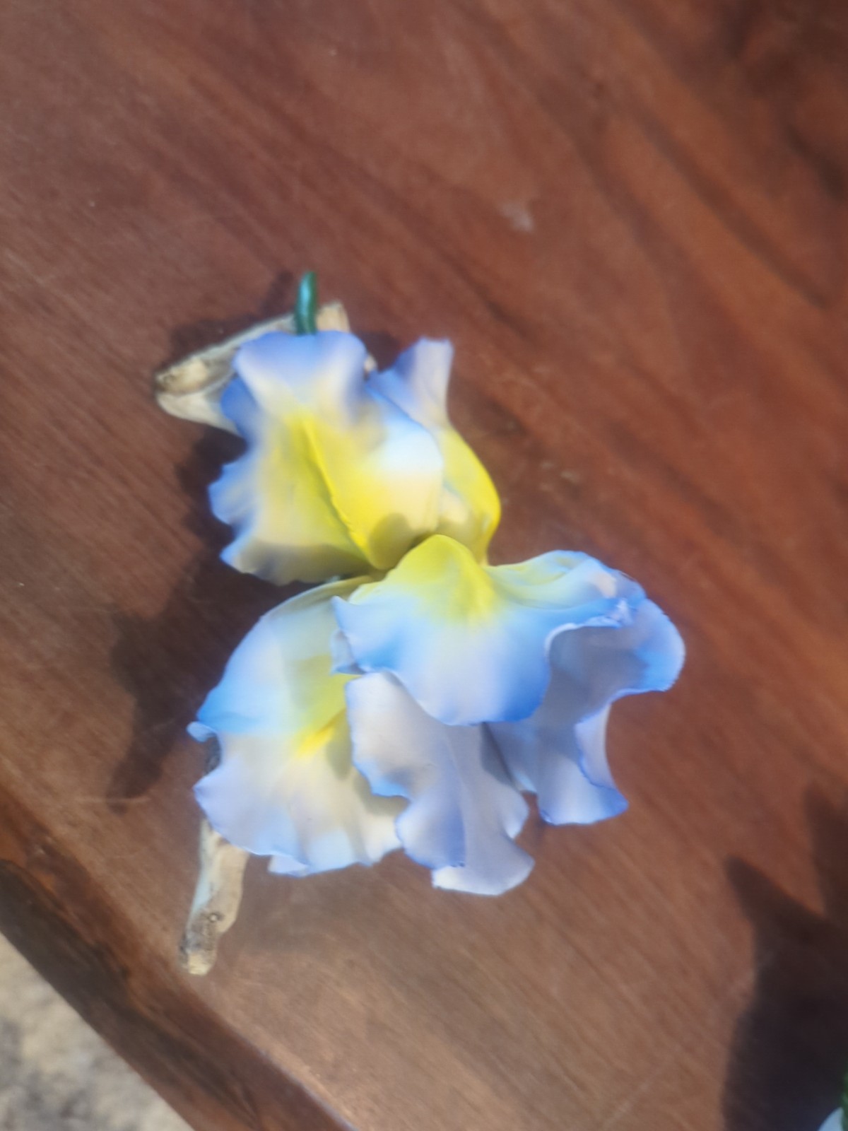 Vintage Blue Yellow Iris Fabar Capodimonte Porcelain Italy Flower Sculpture
