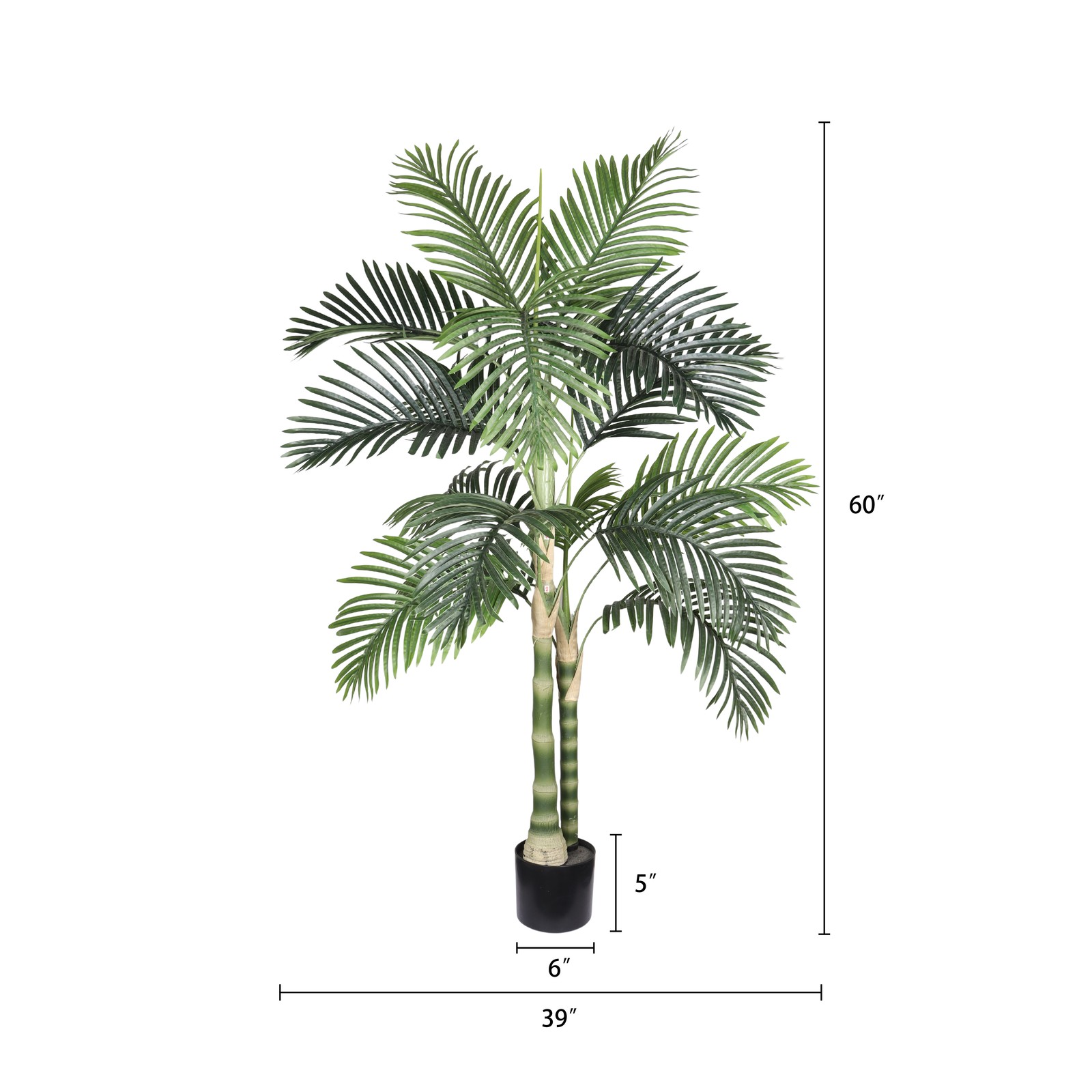 5FT Golden Cane Artificial Palm Tree with Black Plastic Pot Indoor Outdoor Decor