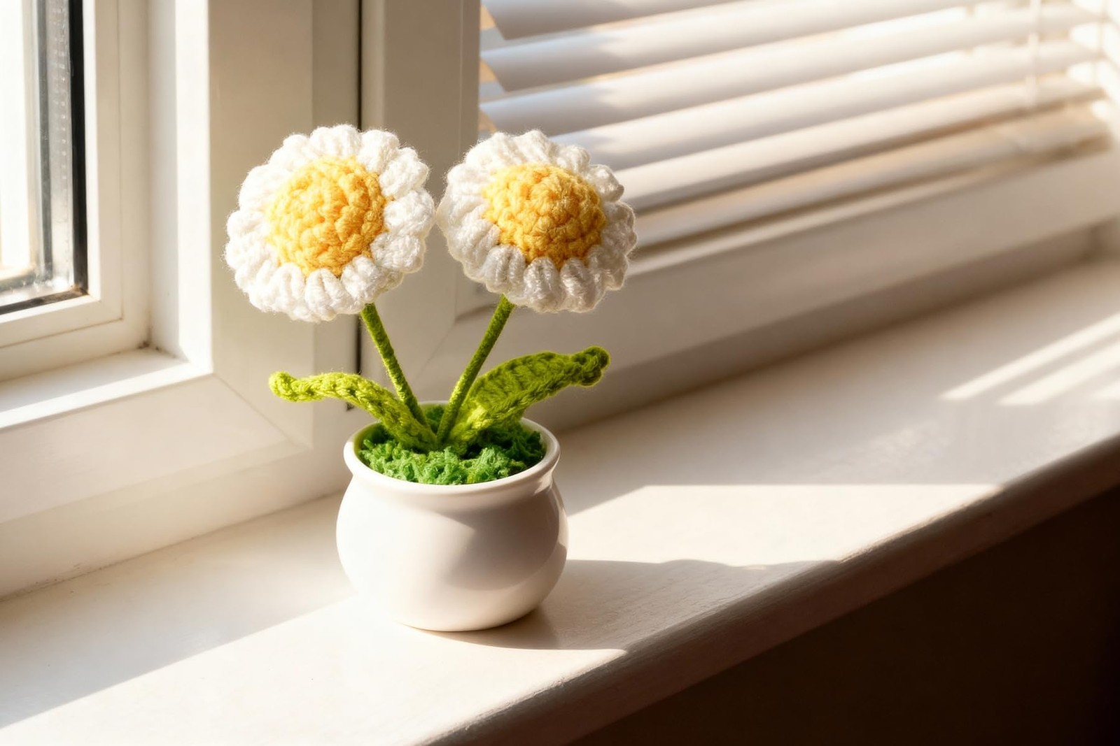 3 PCS Crochet Flower Pot Set Daisy Rose Forget Me Not Potted Gift Decor